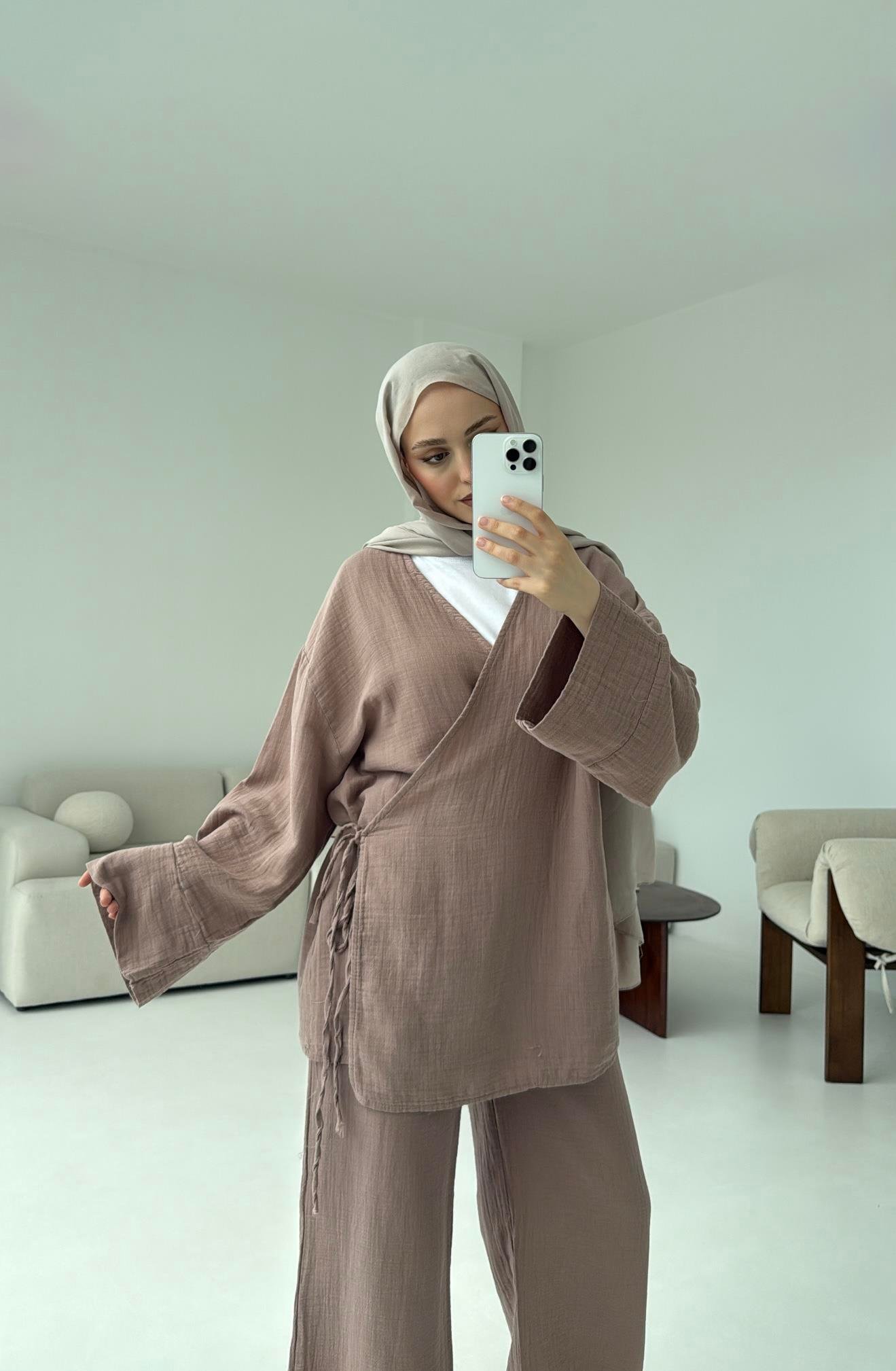 Müslin Yandan Baglamalı Takım Gül Kurusu
