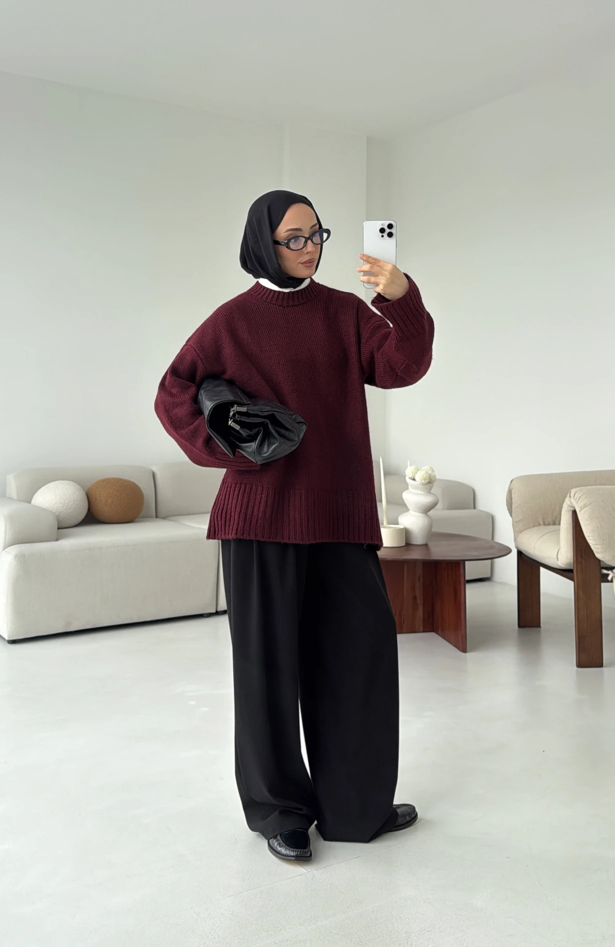 Oversize Soft Triko Kazak Bordo