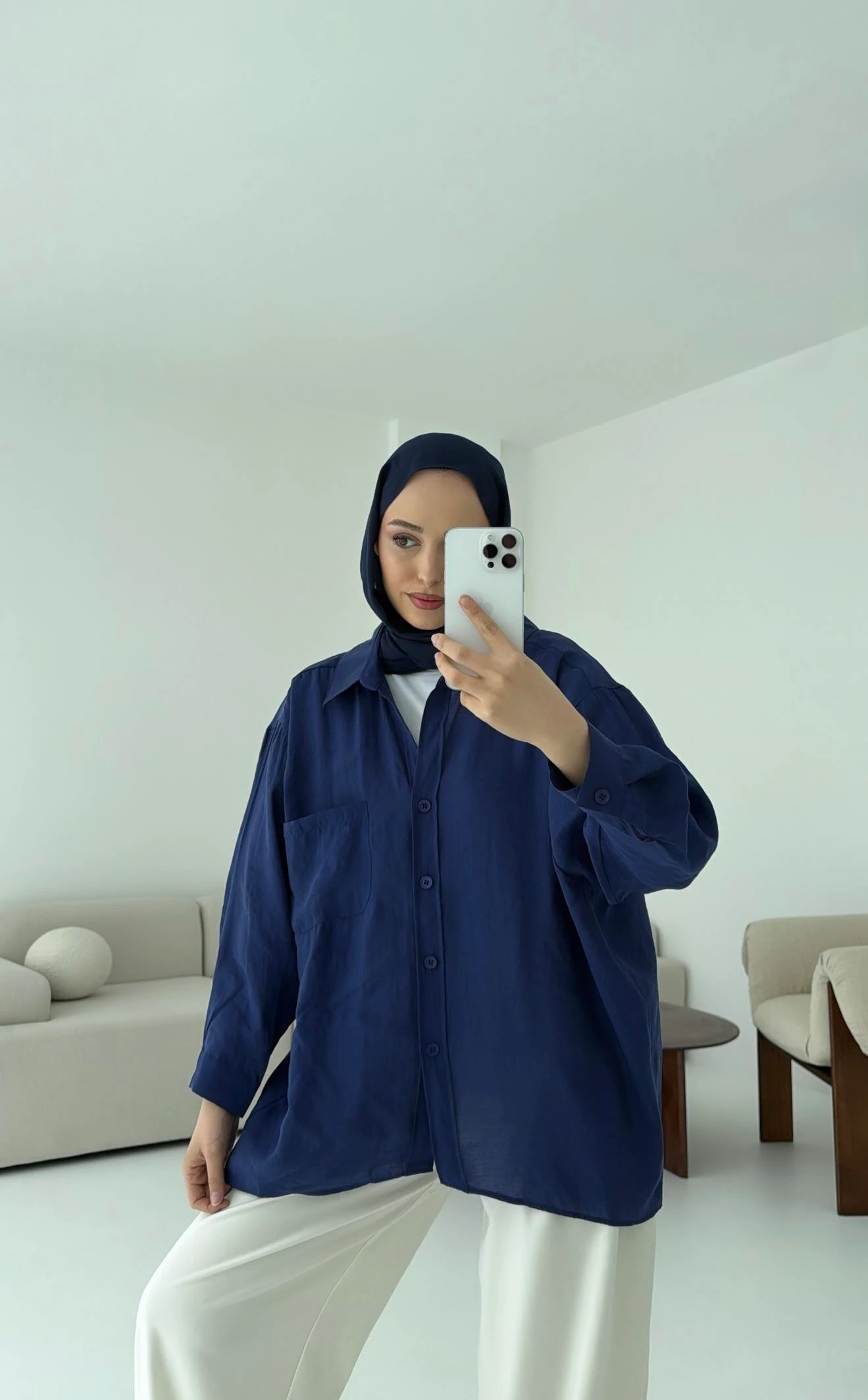 Düşük Omuz Oversize Gömlek Lacivert