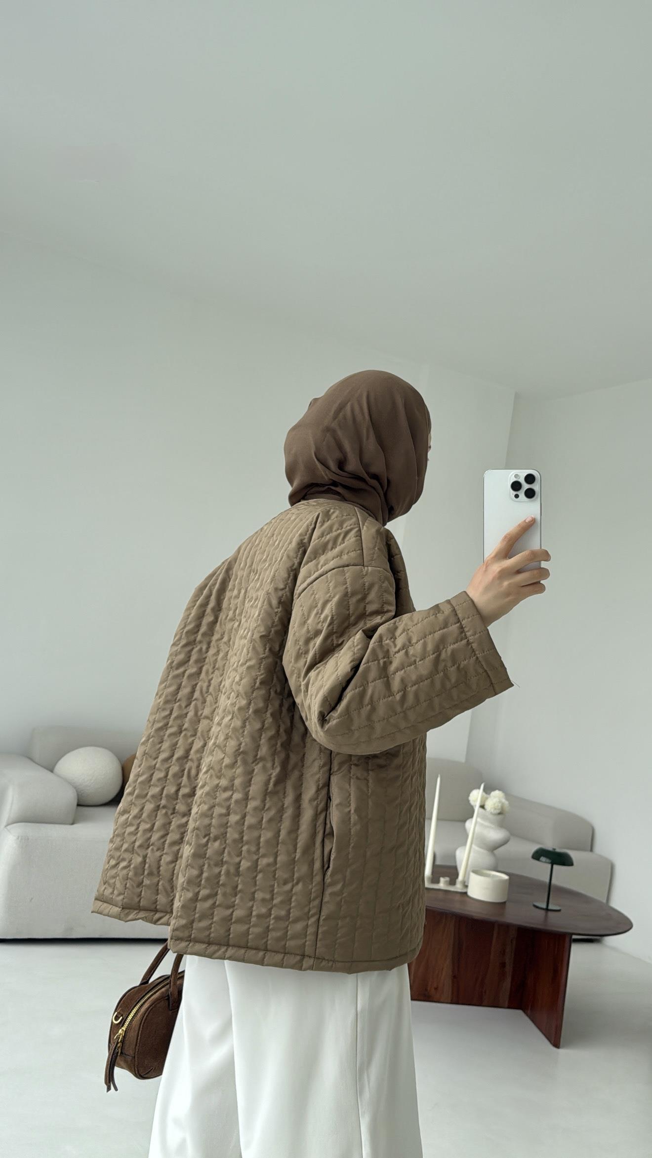 Kapitone Astarlı Ceket Acık Kahve