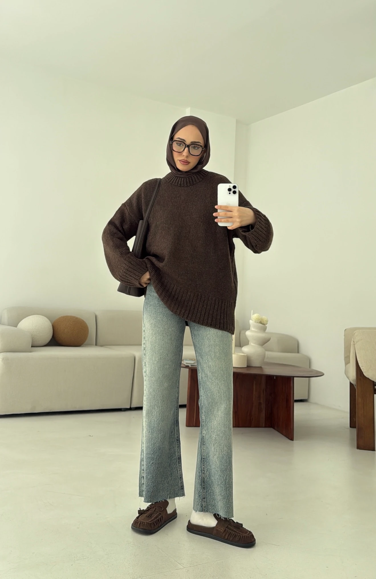 Oversize Soft Triko Kazak Kahve