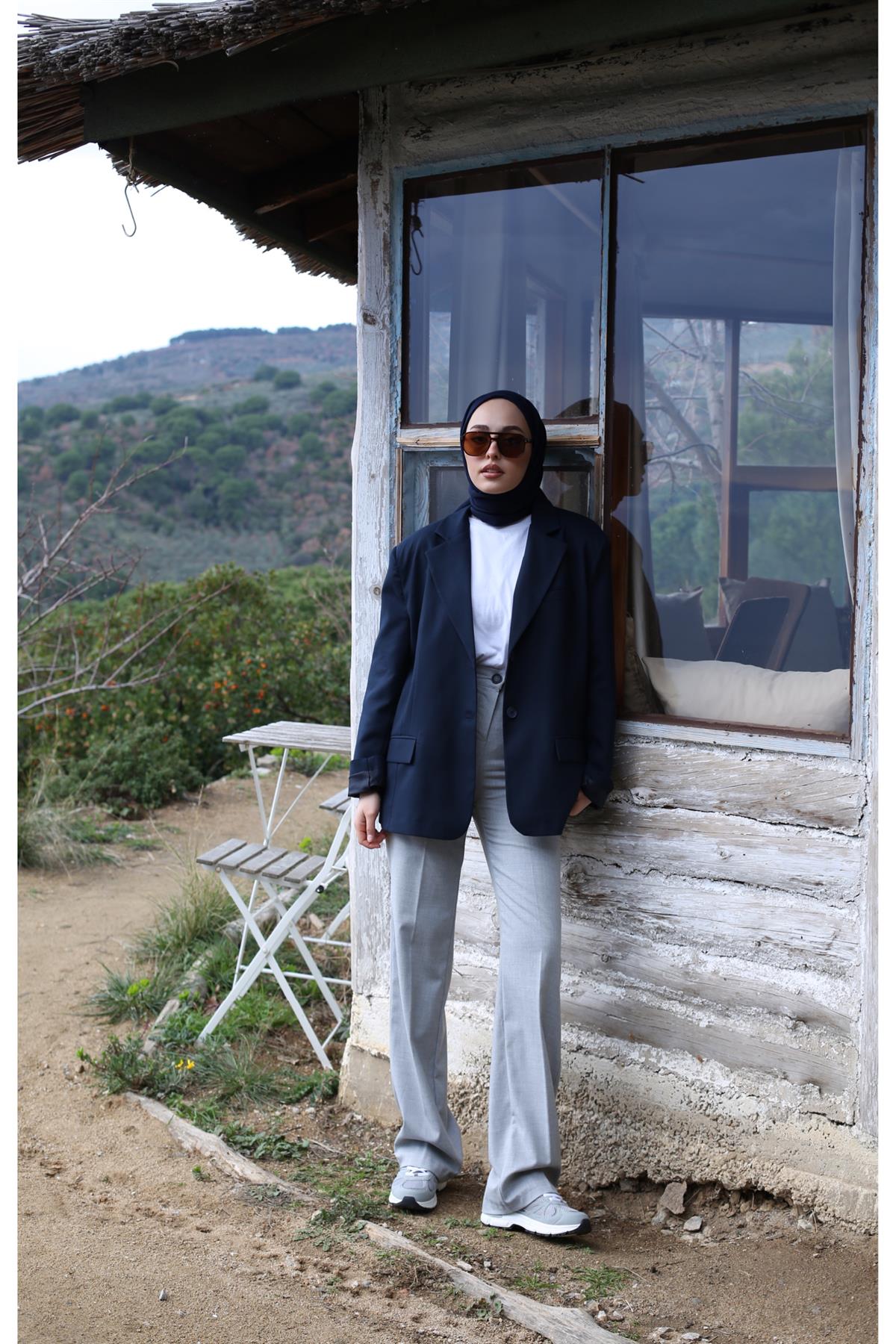 Oversize Kesim Blazer Ceket Lacivert