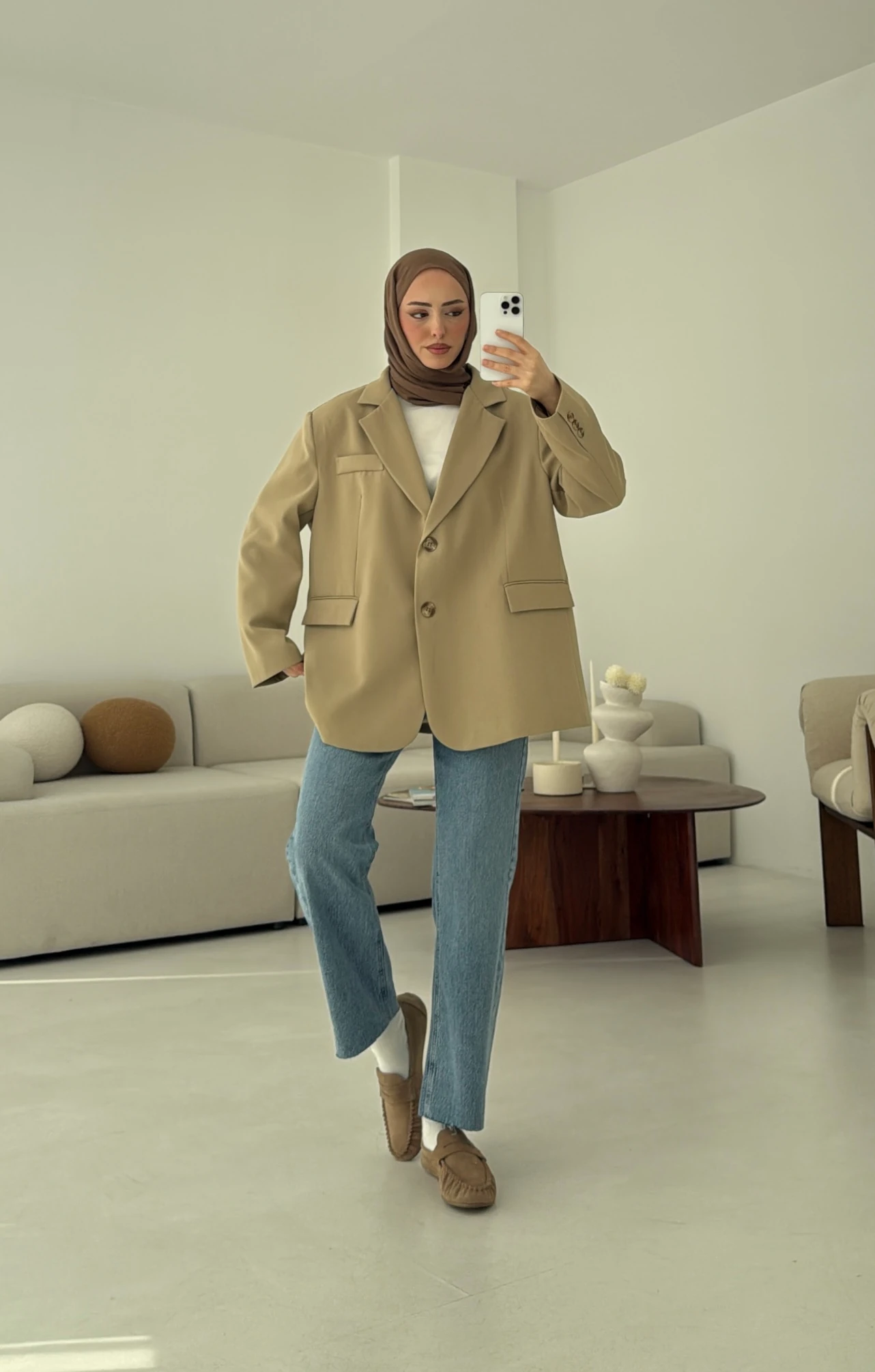 Çift Dügmeli Oversize Blazer Ceket Olive