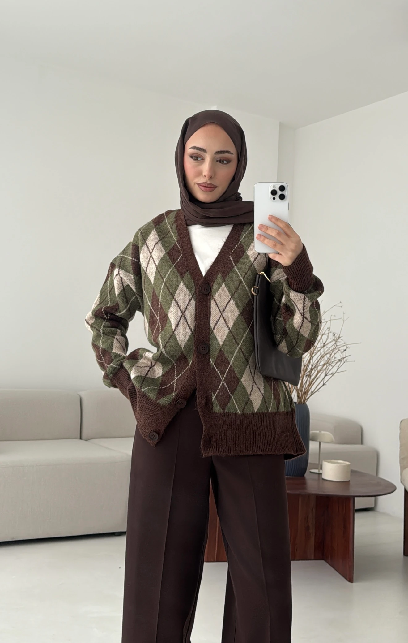 Baklava Jakarlı Hırka Kahve