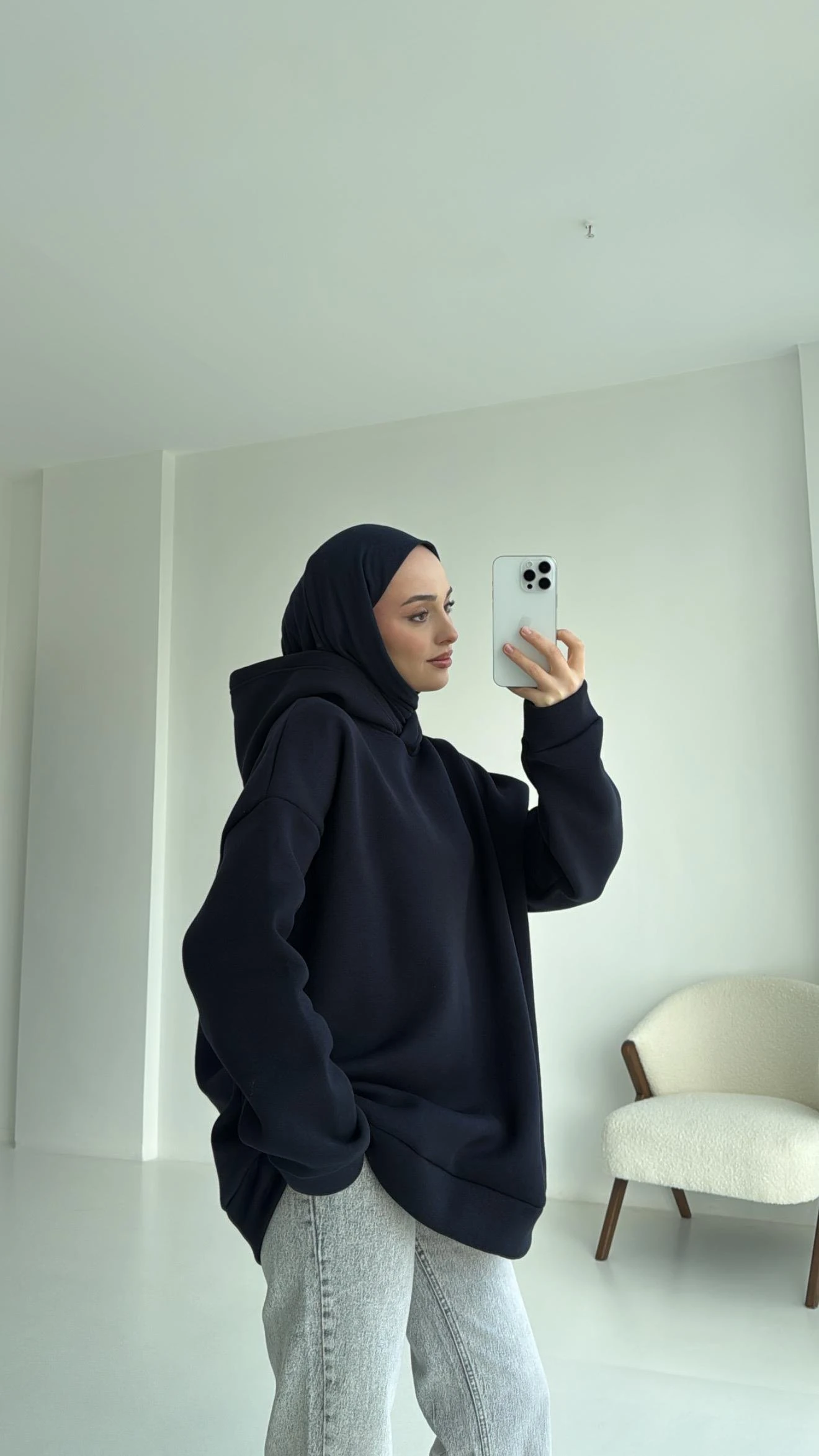 Şardonlu Oversize Lacivert Sweatshirt
