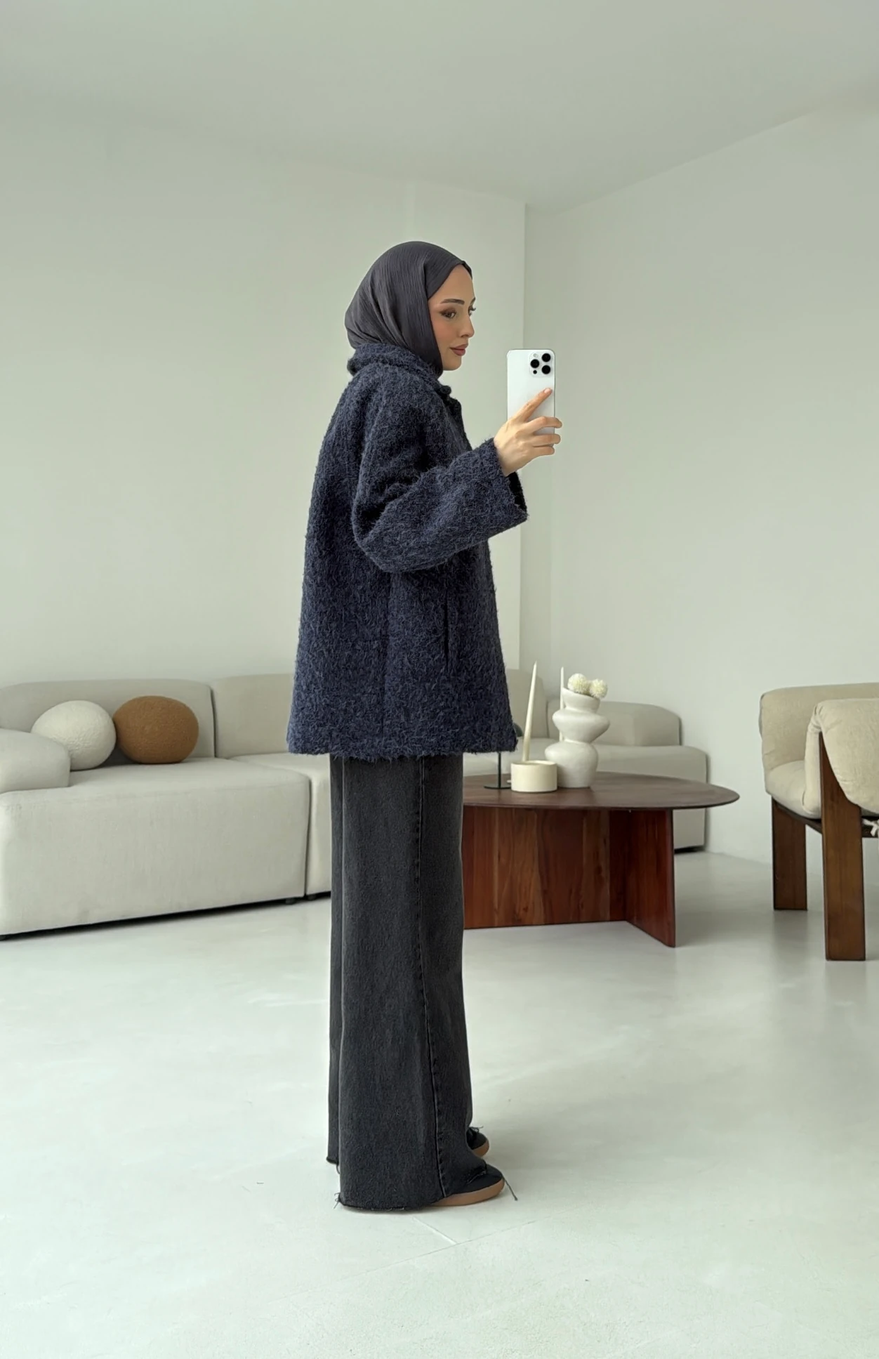 Kırçıllı Fermuarlı Kaban Lacivert