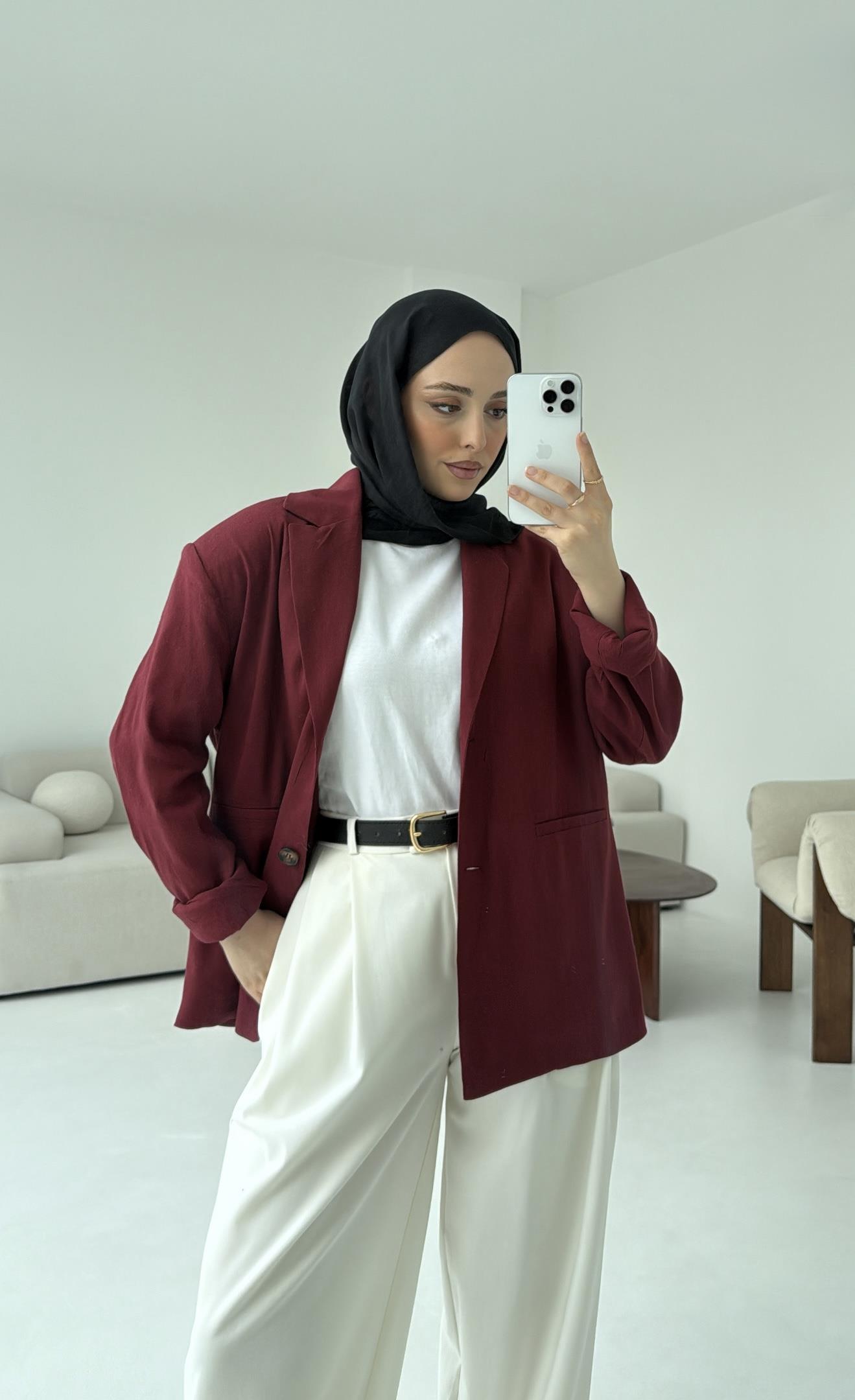 Astarsız Yazlık Keten Ceket Bordo