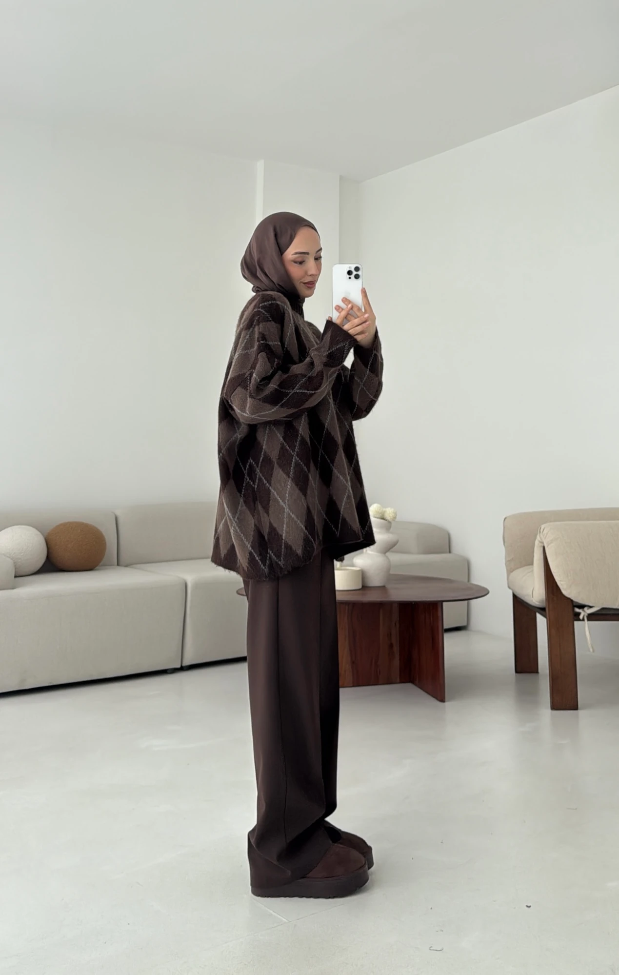 Premium Desenli Kalın Kazak Kahve/Acı Kahve