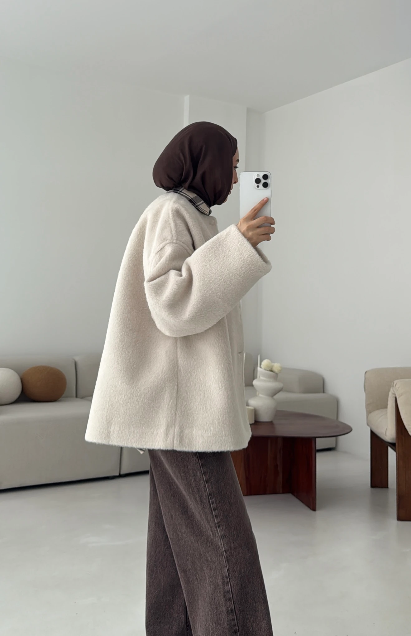 Gizli Düğmeli Kaban Bej