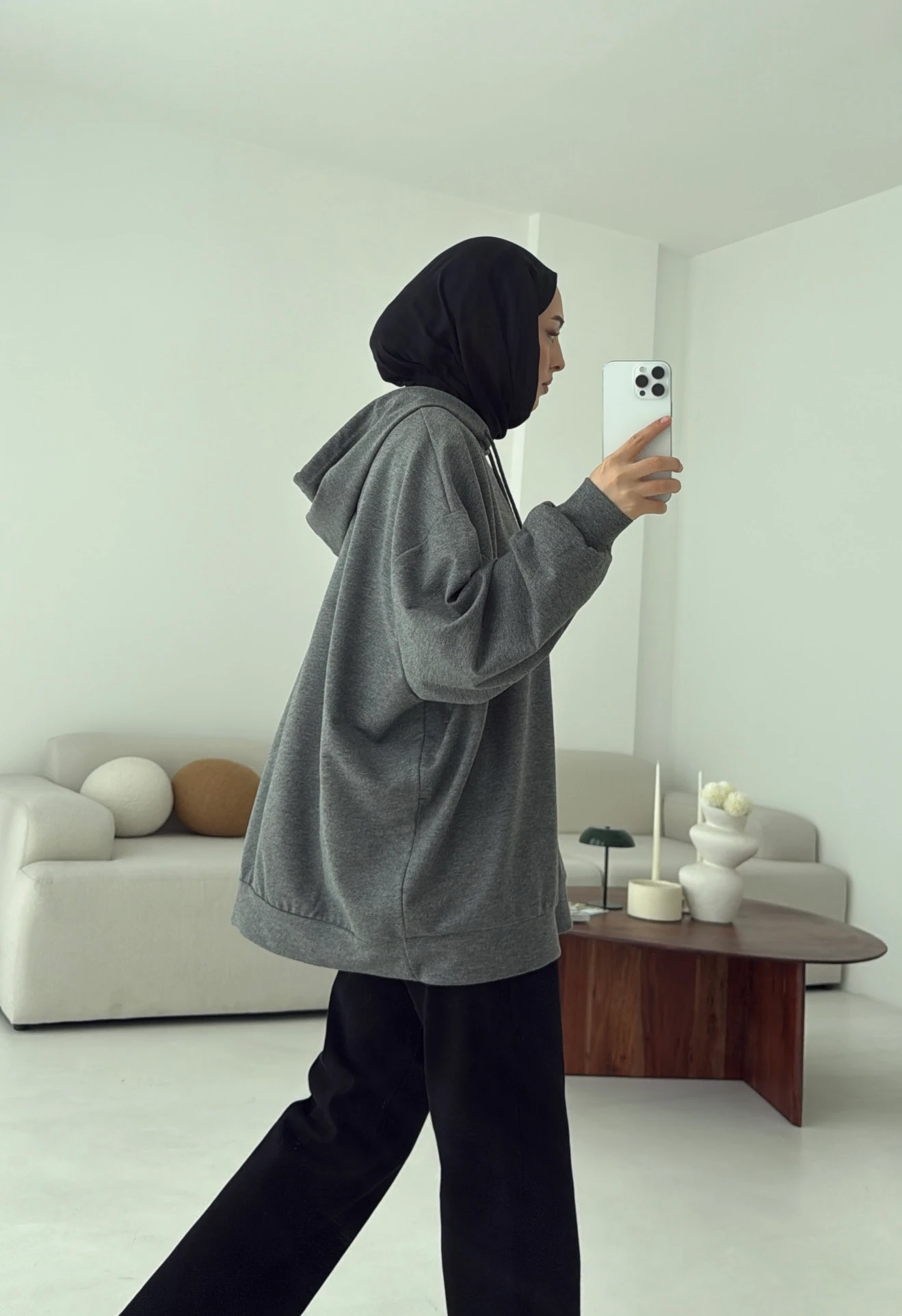 İki İplik Kapşonlu Sweat Antrasit