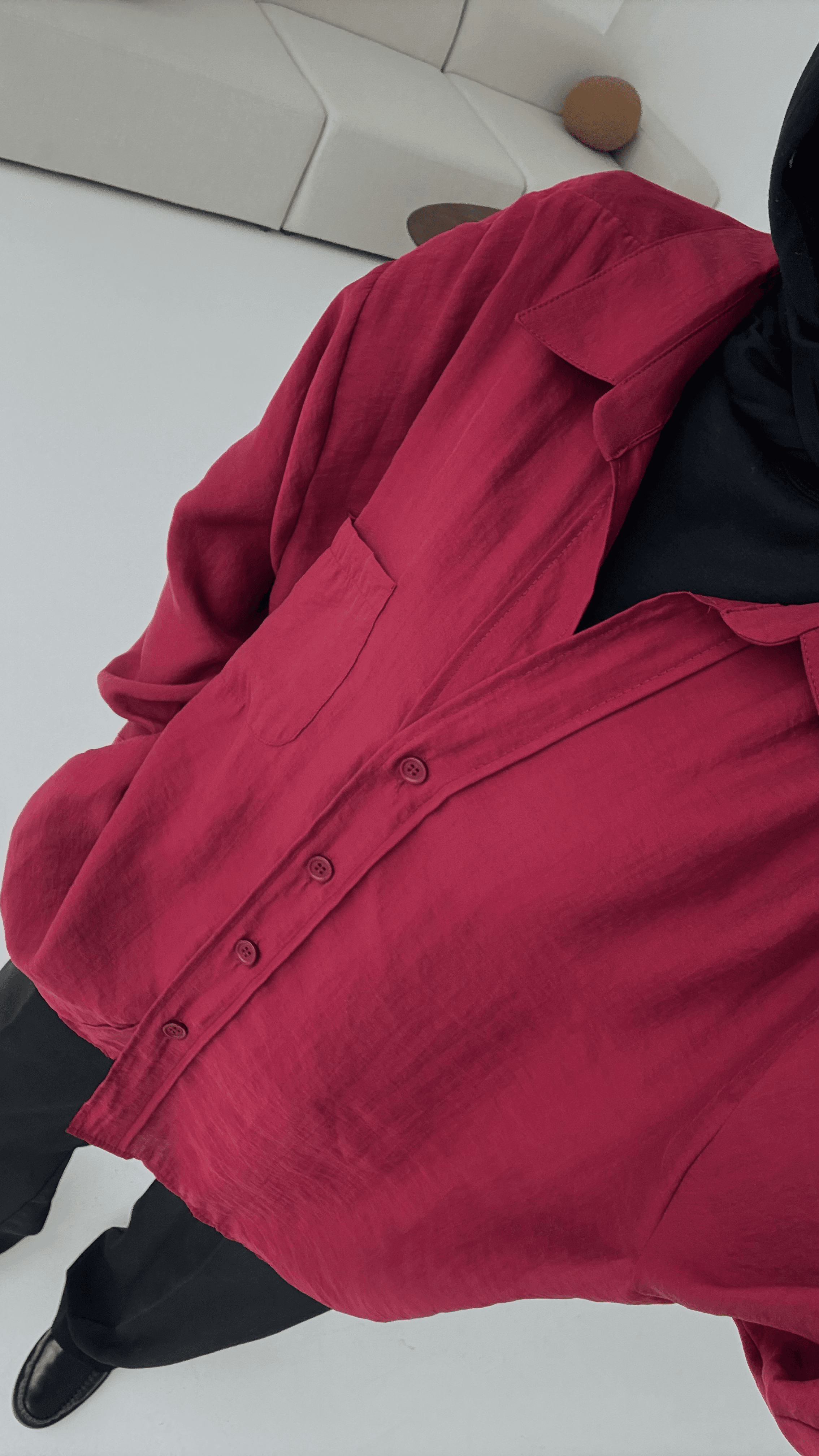 Düşük Omuz Oversize Gömlek Bordo