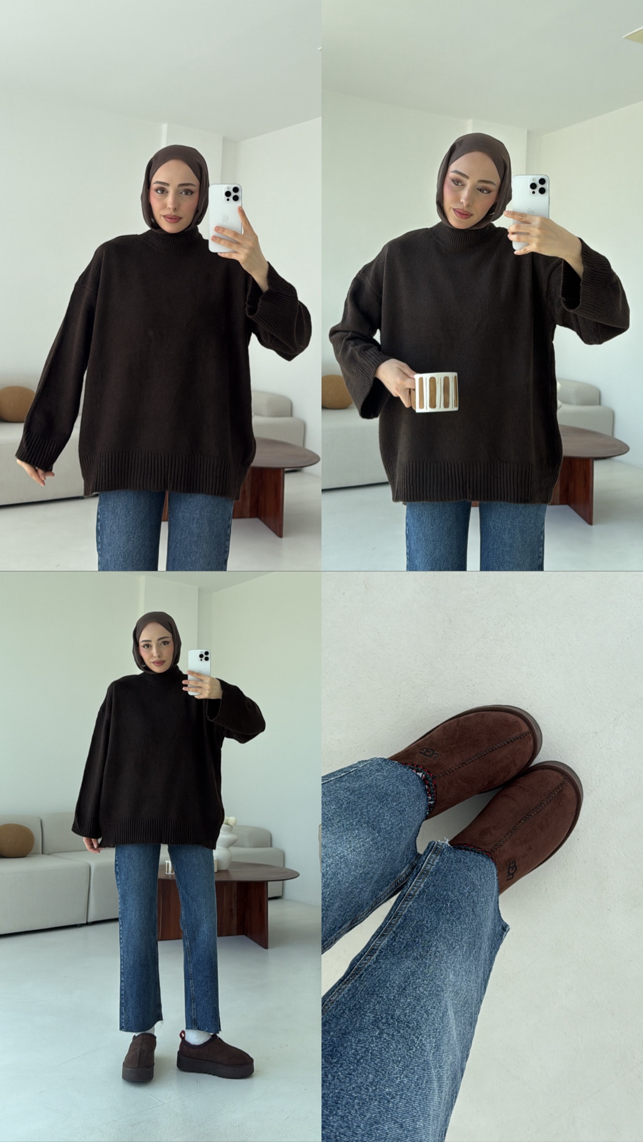 Yarım Yaka Triko Kazak Koyu Kahve