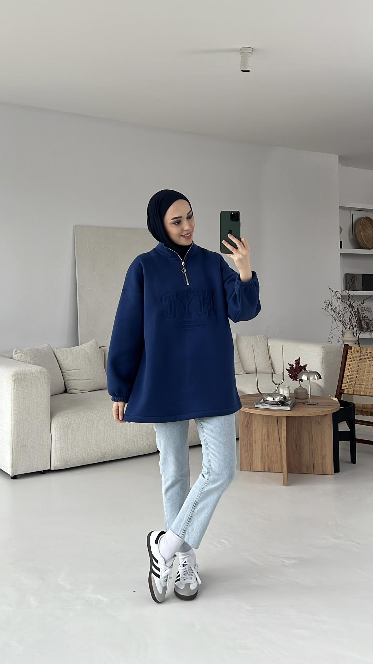 NYC Baskılı Sweatshirt Lacivert