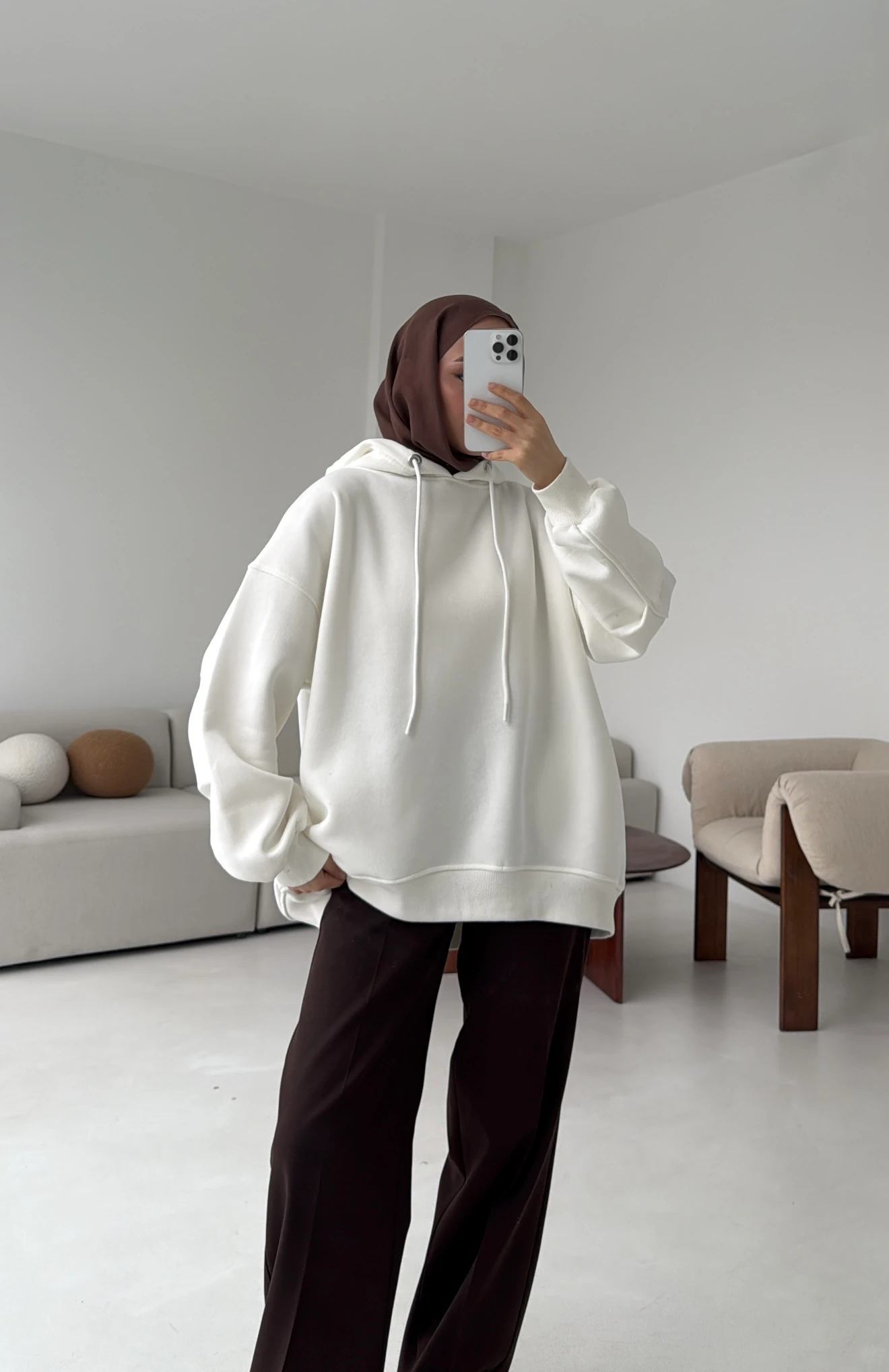Kolu Pile Detay Oversize Sweatshirt Ekru