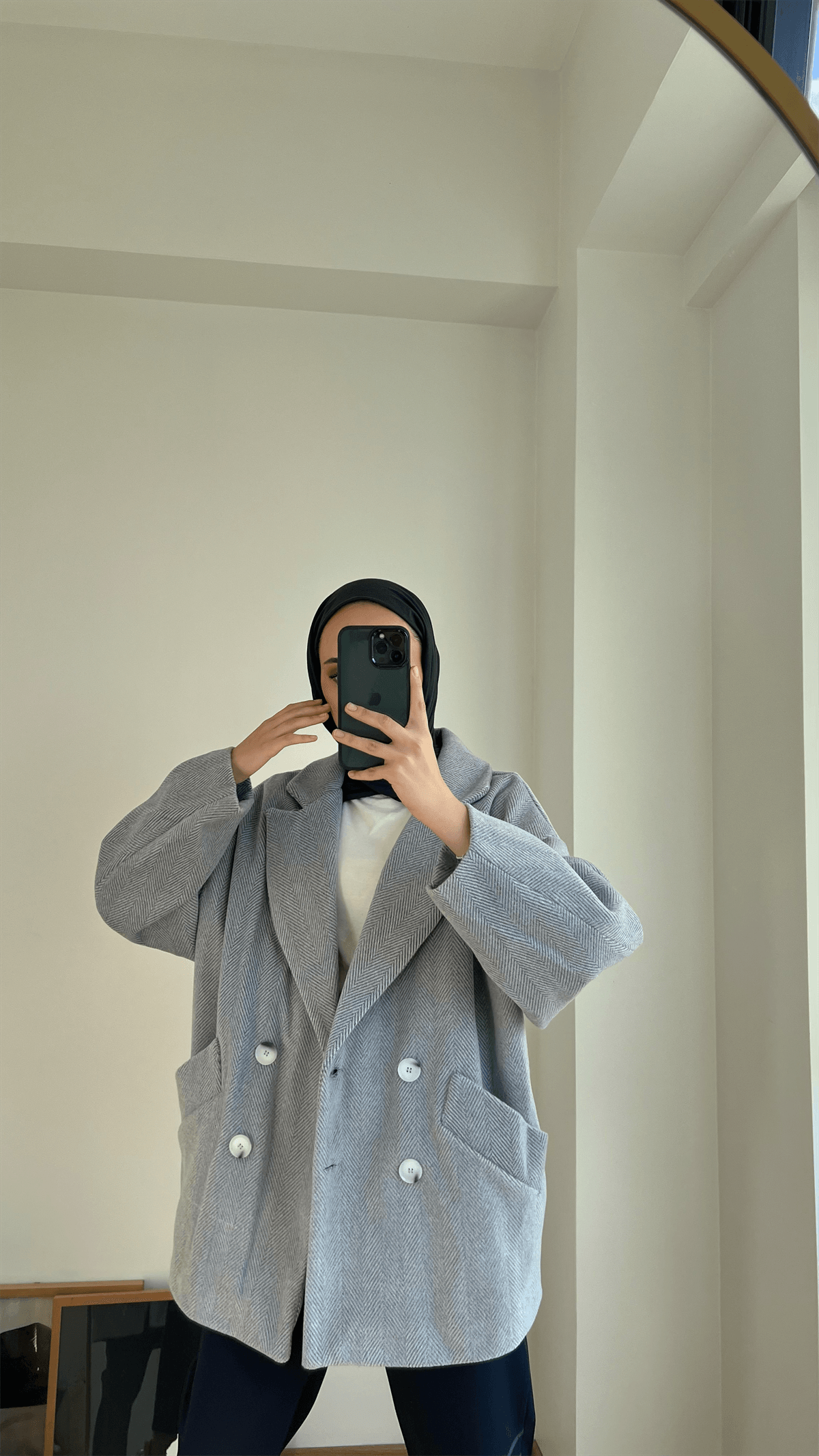 Oversize Kaşe Kaban Gri