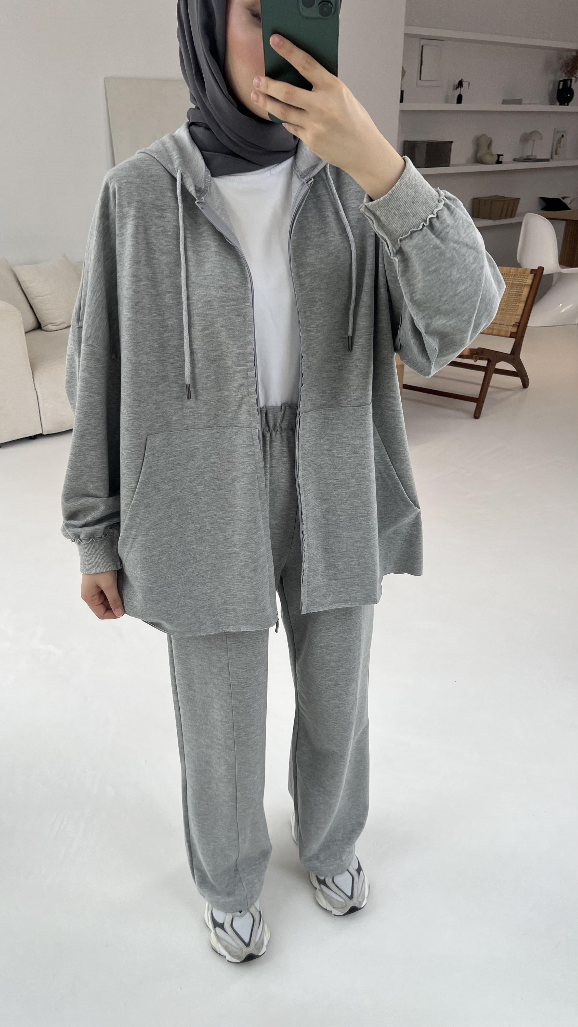 Fermuarlı Dikişsiz Takım Gri