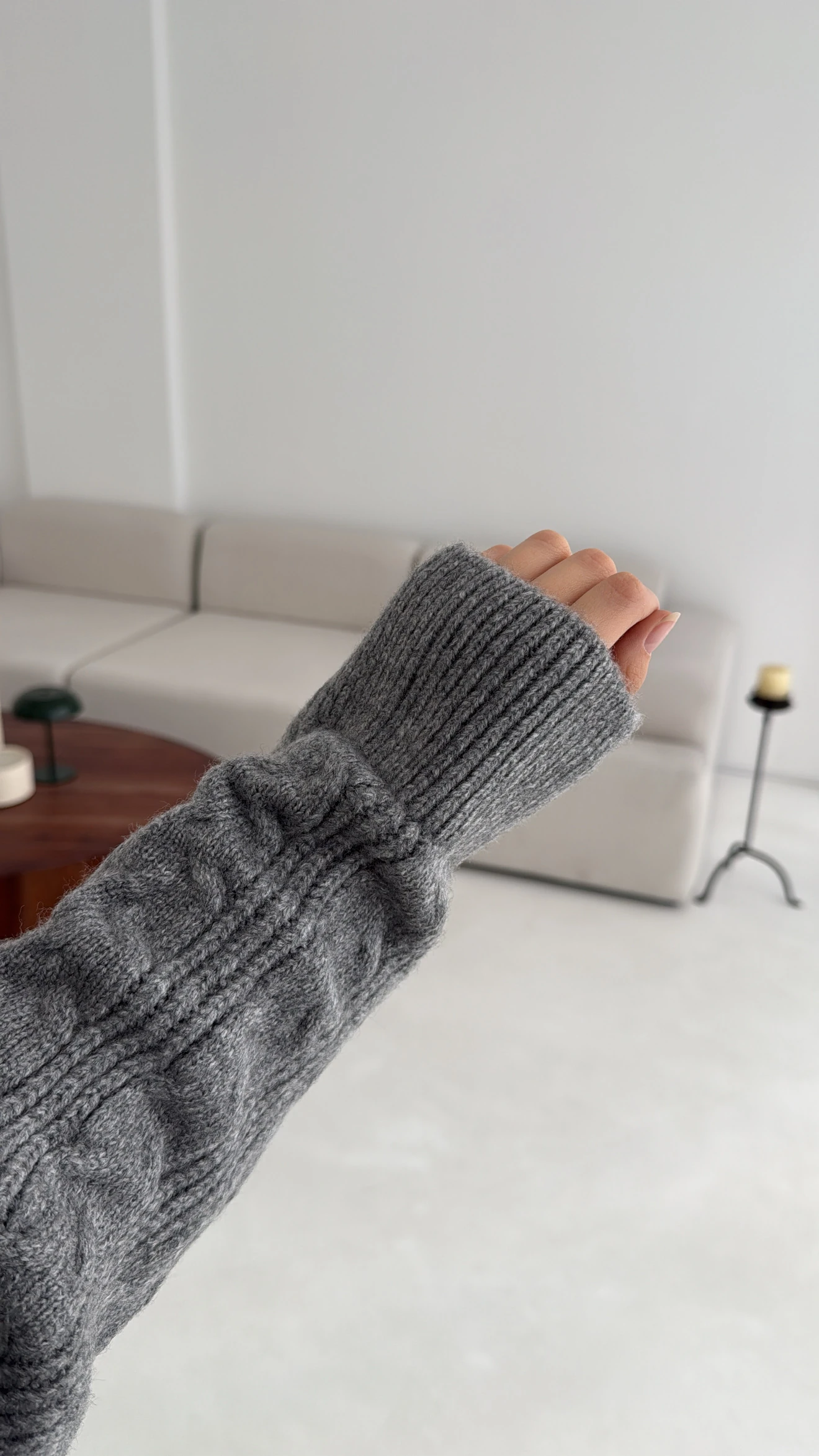 Kalın Saç Örgü Kazak Gri 