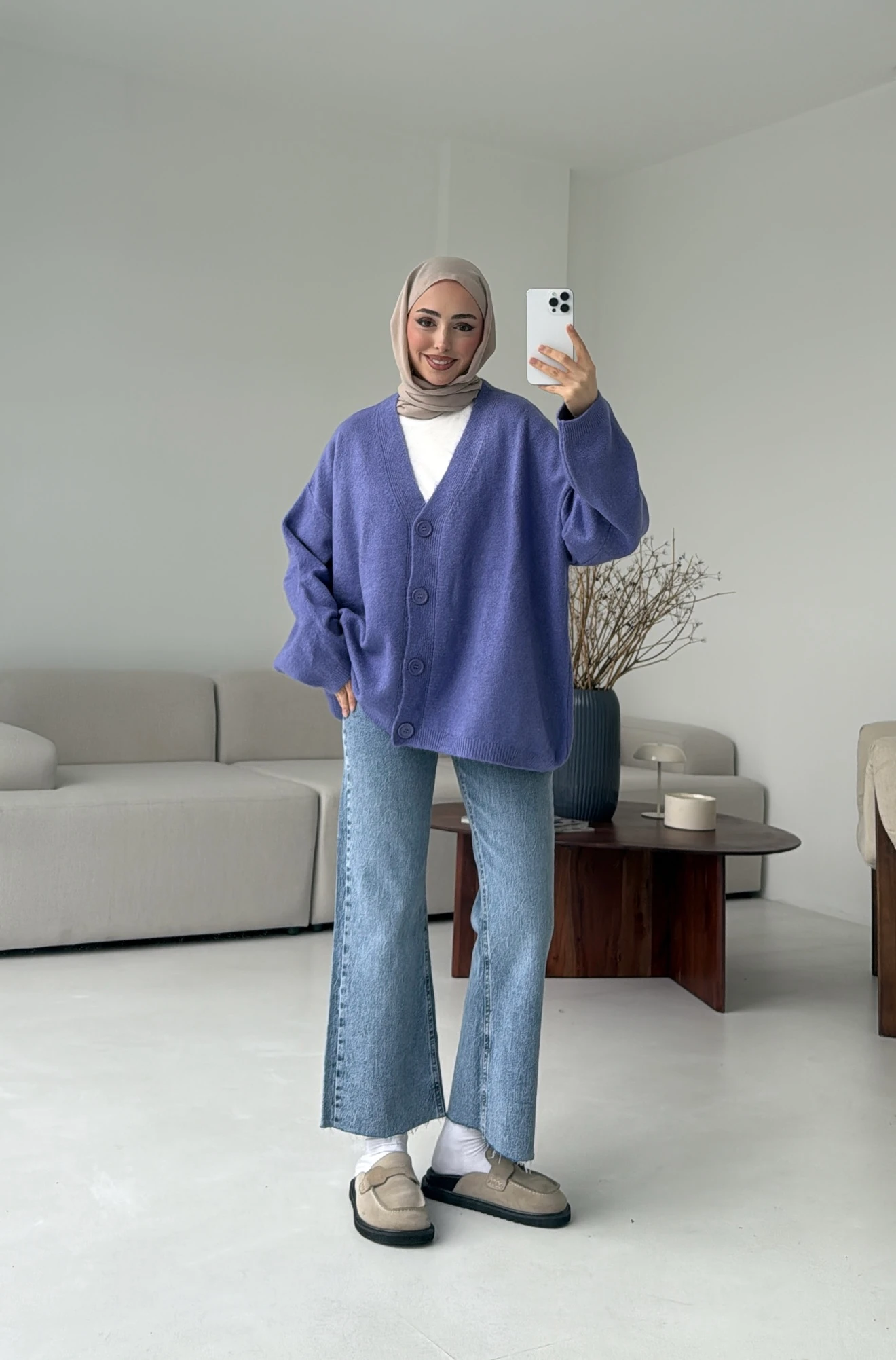 Oversize Yünlü Kazak Lila