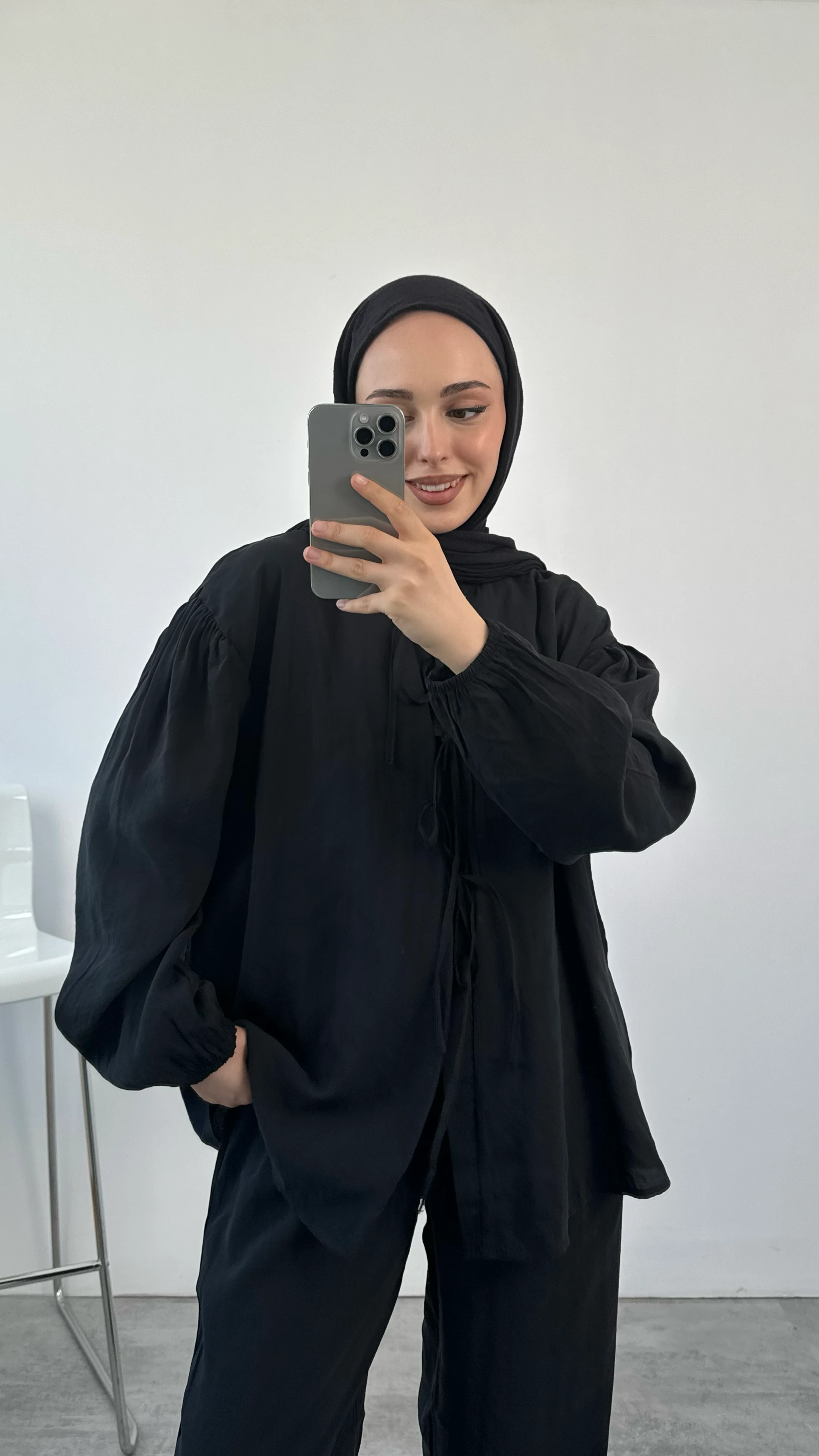 Tencel Önden Bağlamalı Kimonolu Takım Siyah