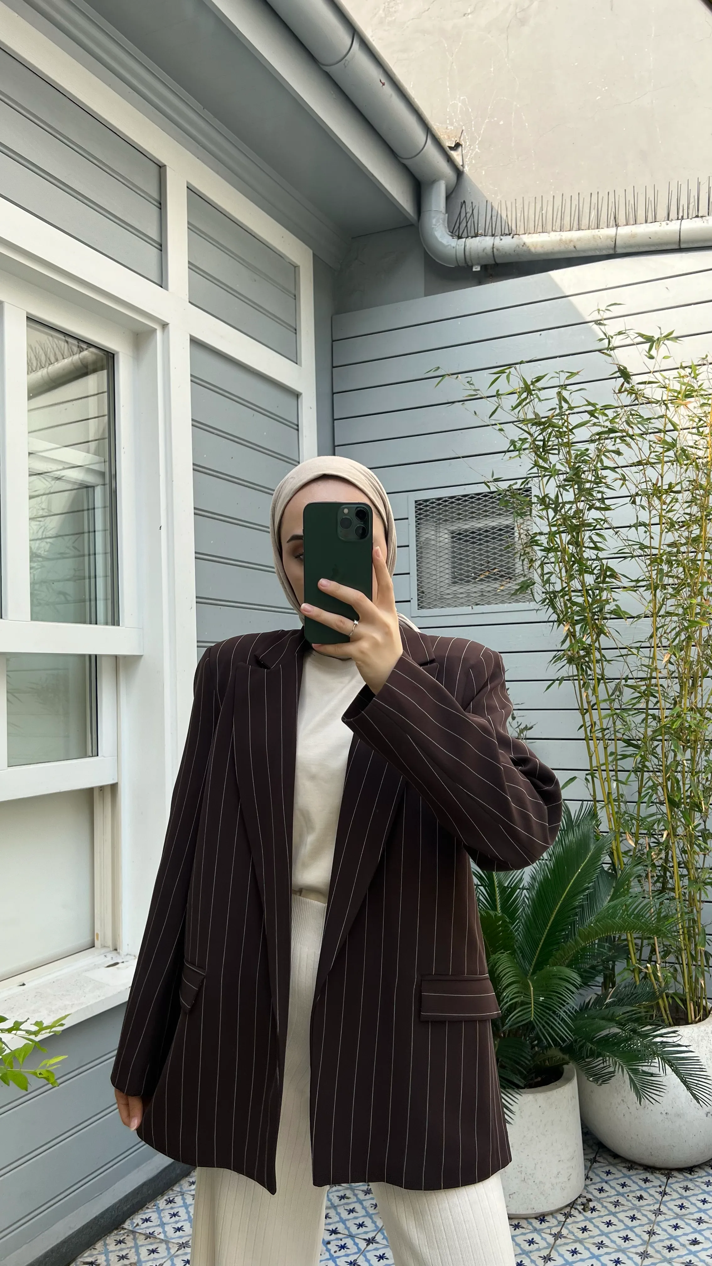 Kahve Çizgili Blazer Ceket