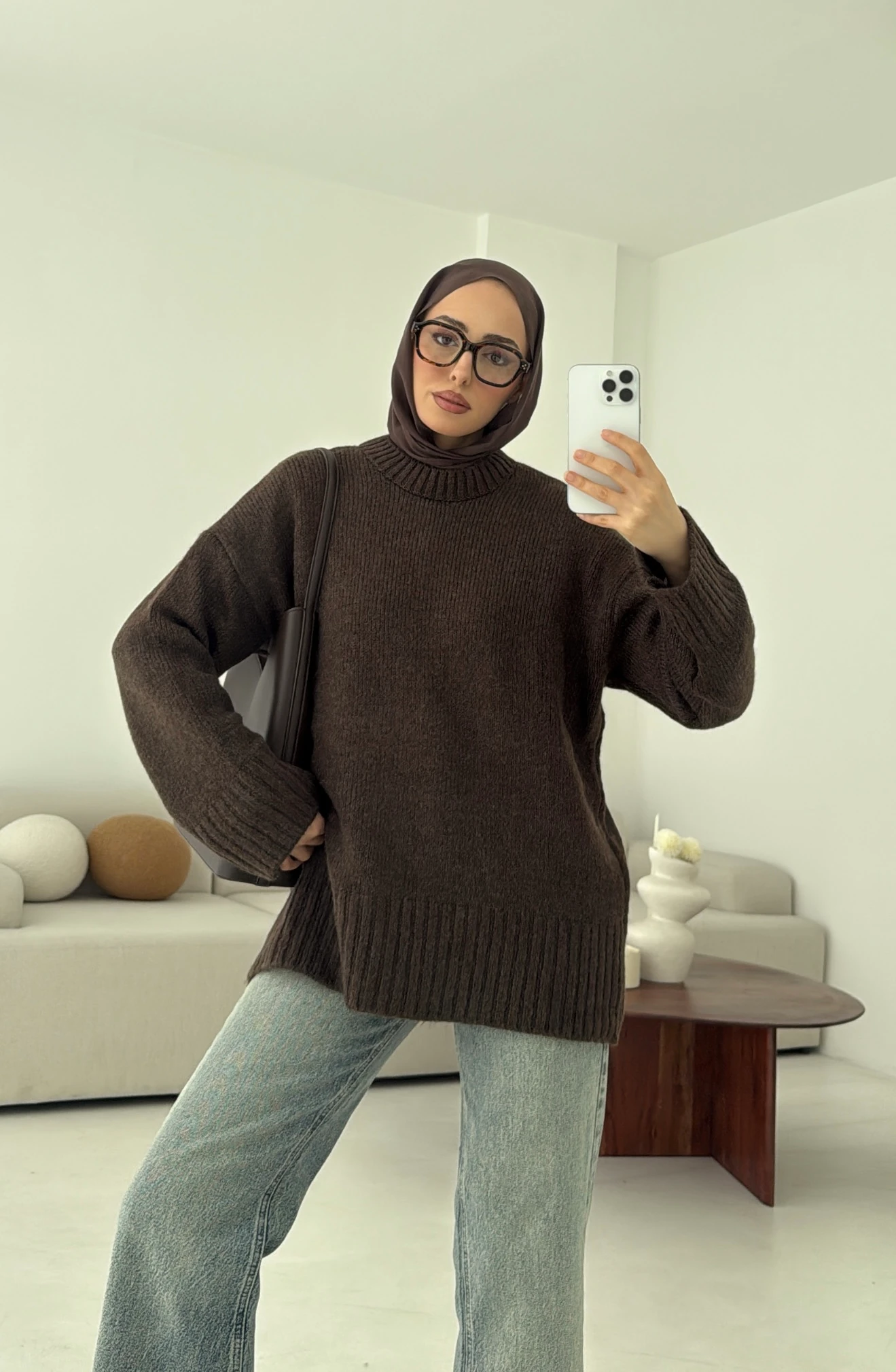 Oversize Soft Triko Kazak Kahve