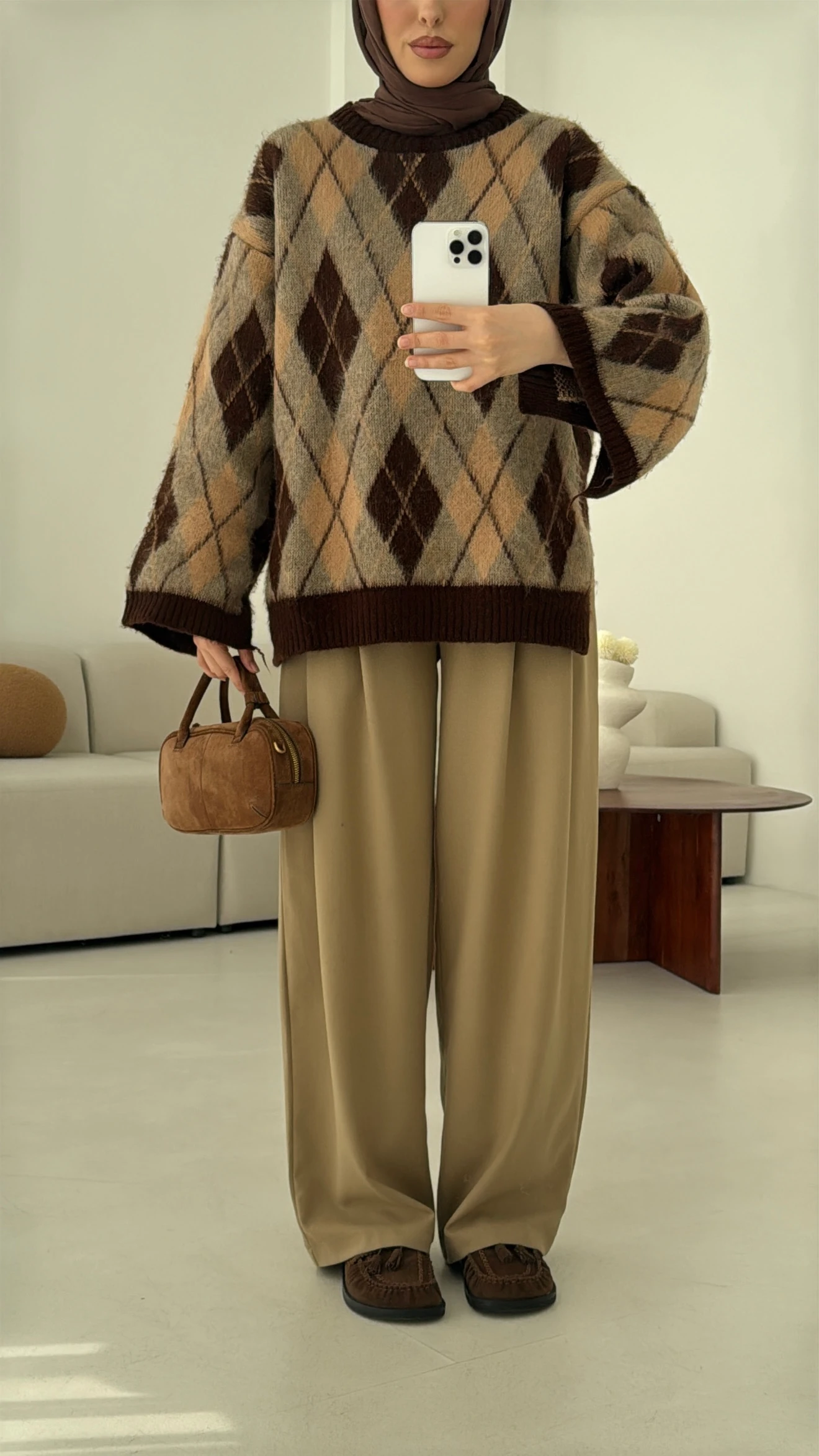 Kolu Yırtmaç Detay Tasarım Kazak Kahve