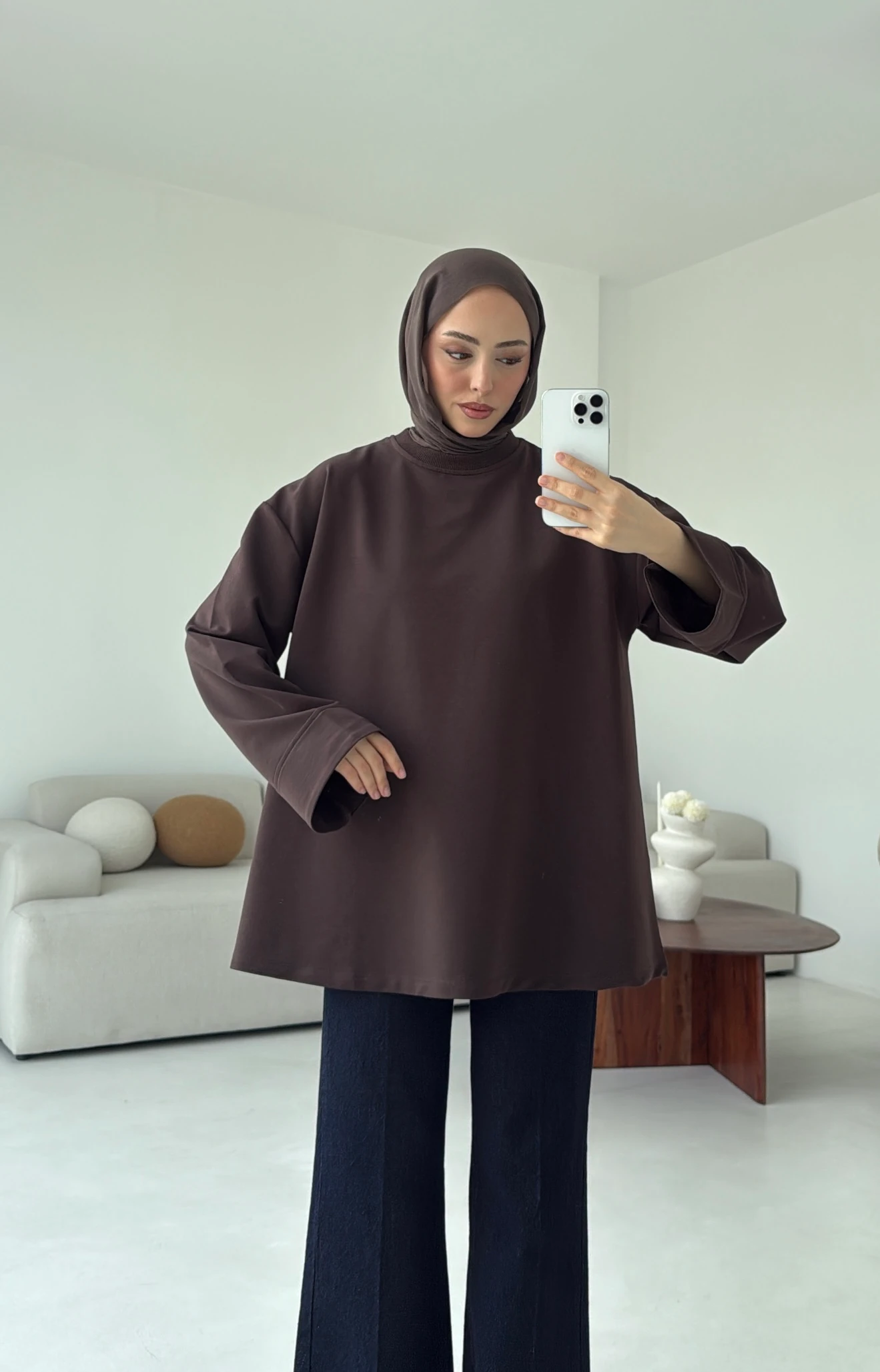 Dikiş Detay Basic Sweat Kahve