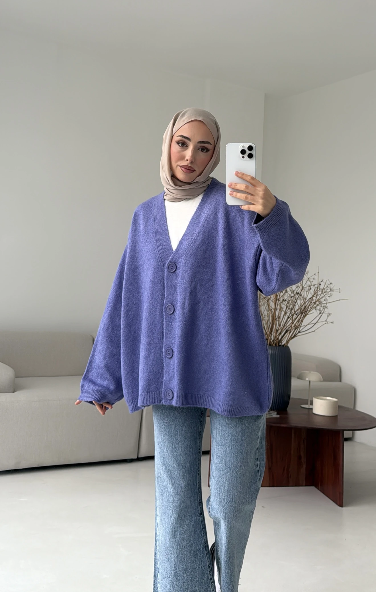 Oversize Yünlü Kazak Lila