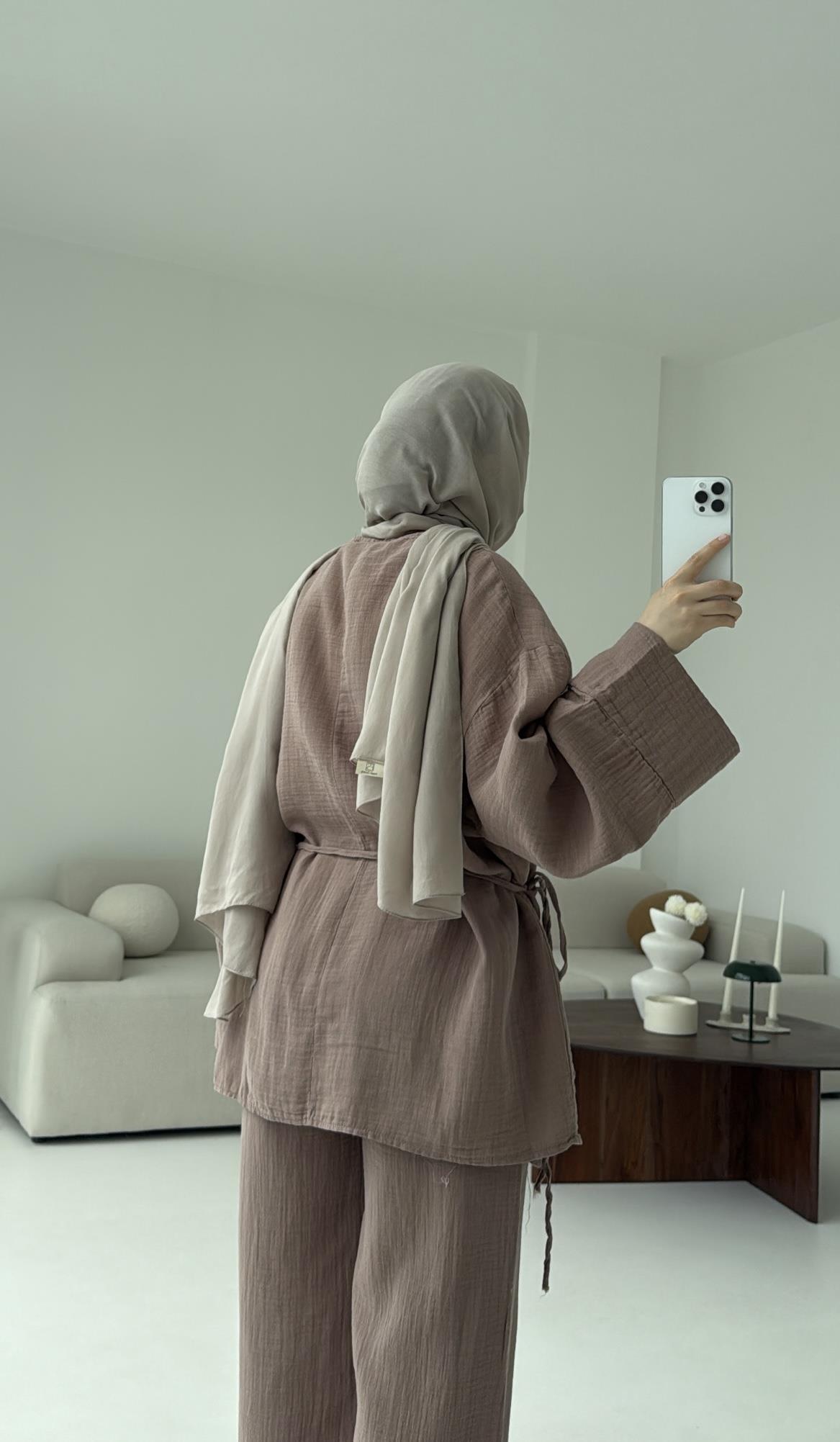 Müslin Yandan Baglamalı Takım Gül Kurusu