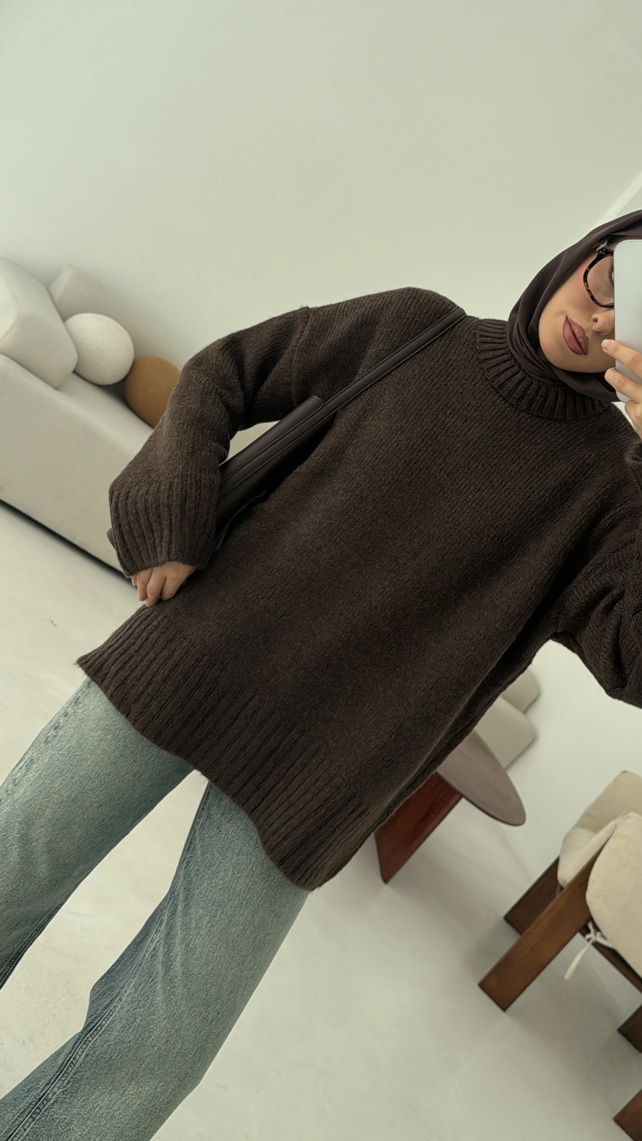 Oversize Soft Triko Kazak Kahve