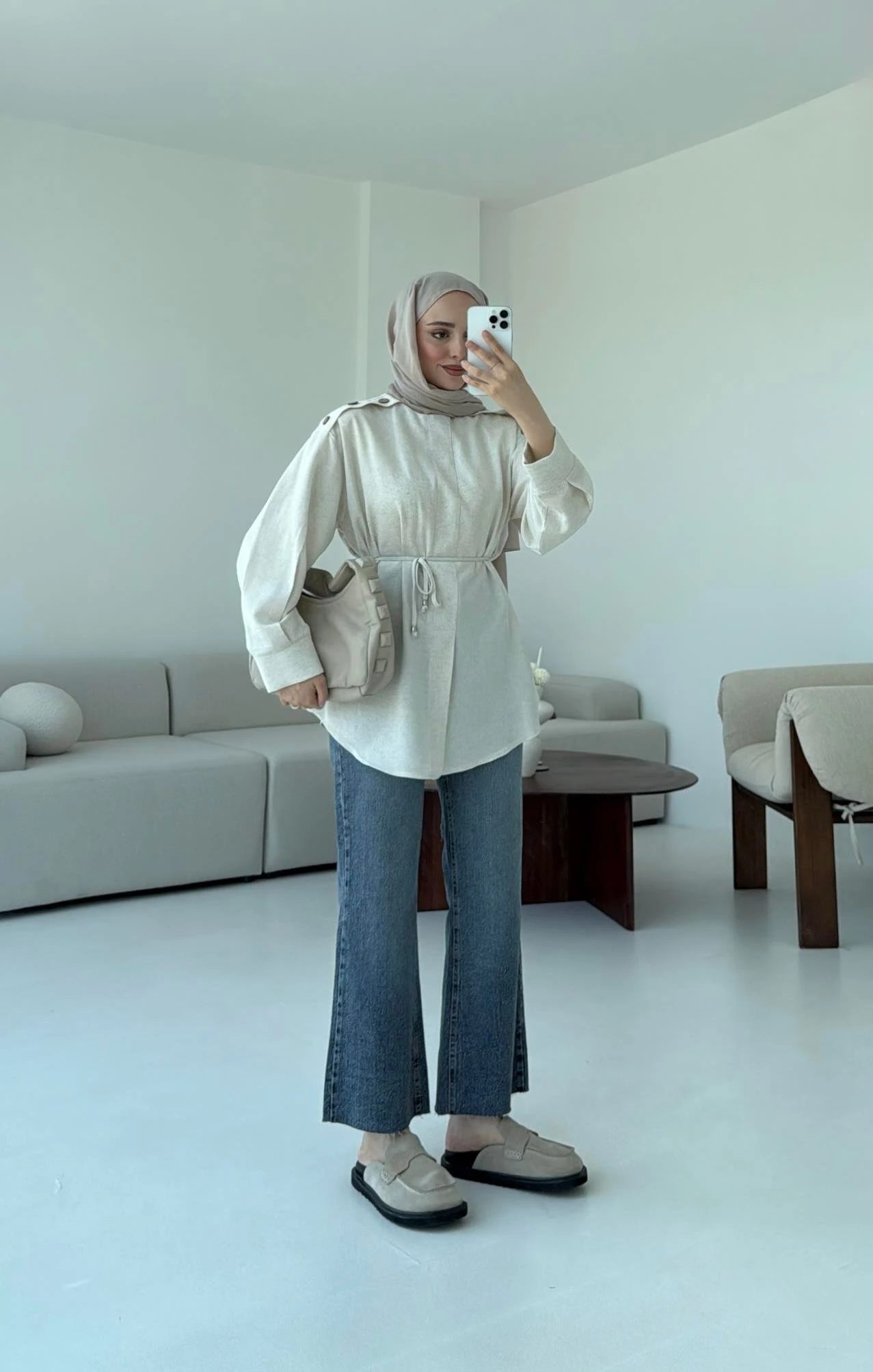 Bağlamalı Keten Bluz Natural