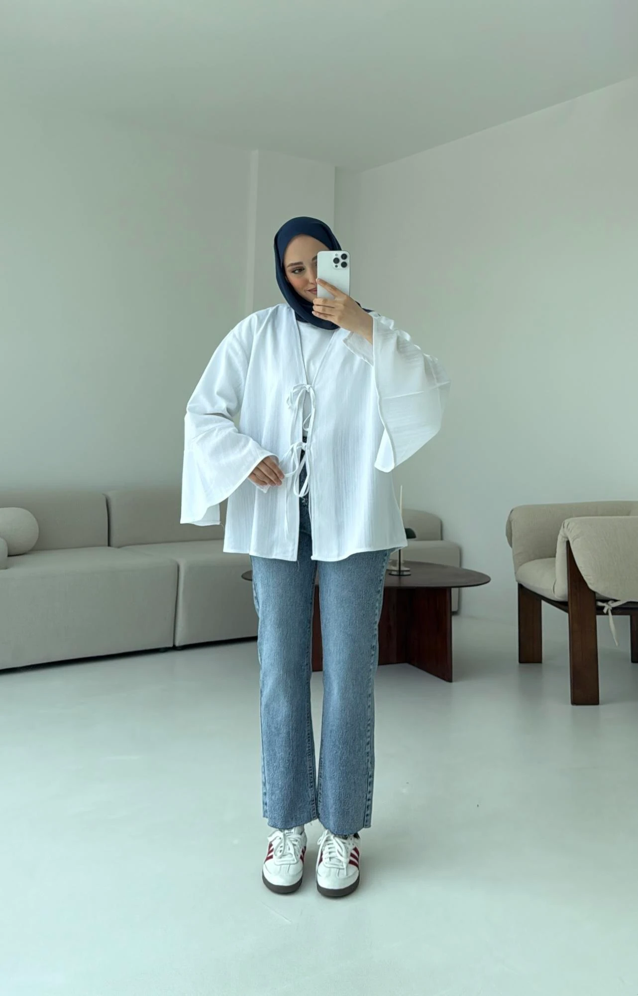 Kol Detay Kimono Beyaz