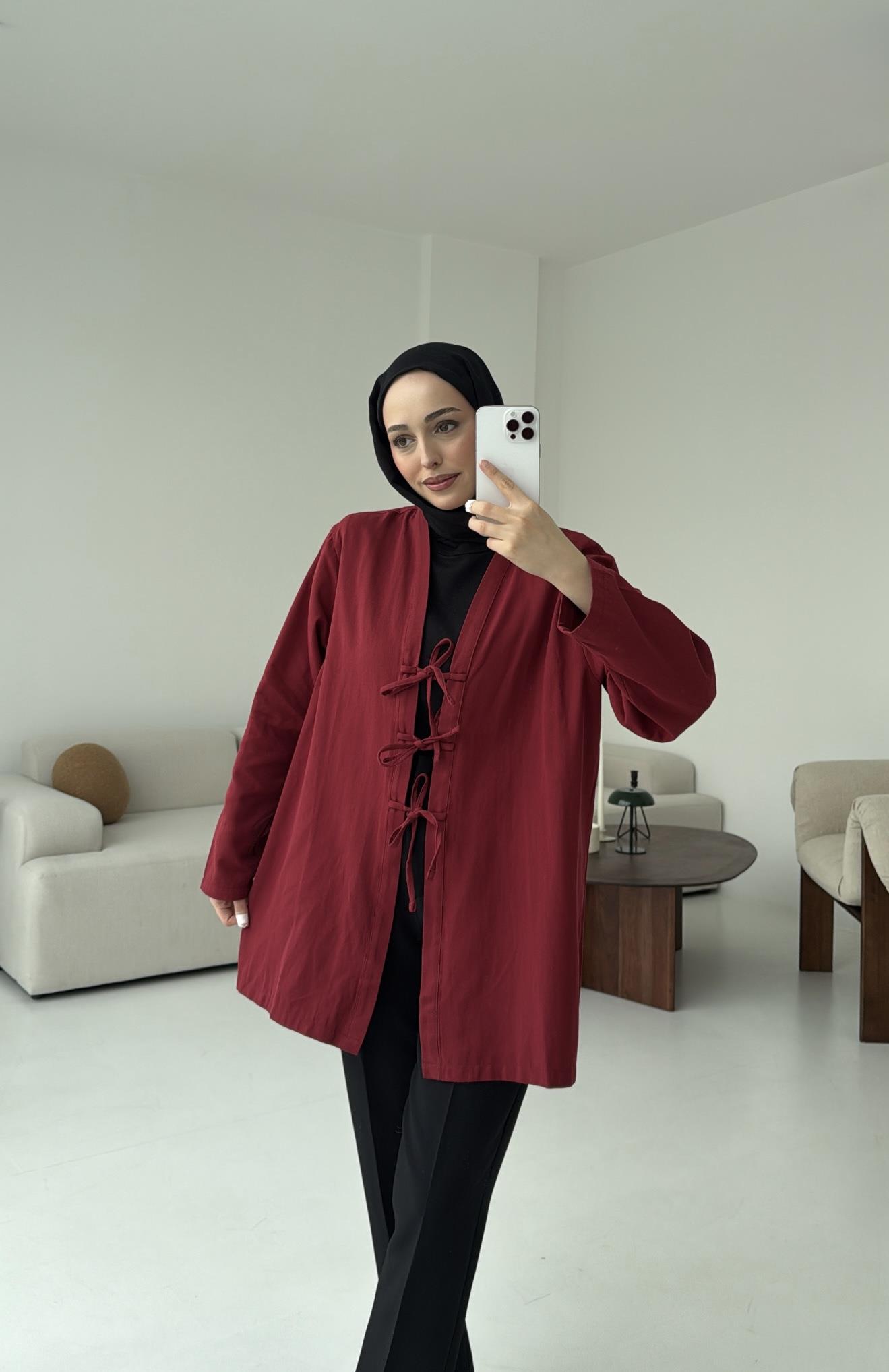 Üç Bağlamalı Kimono Bordo