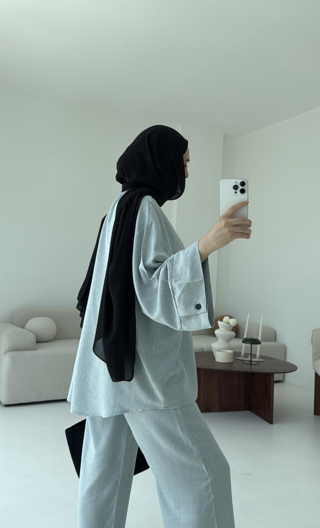 Düğmeli Kimono Takım Mavi