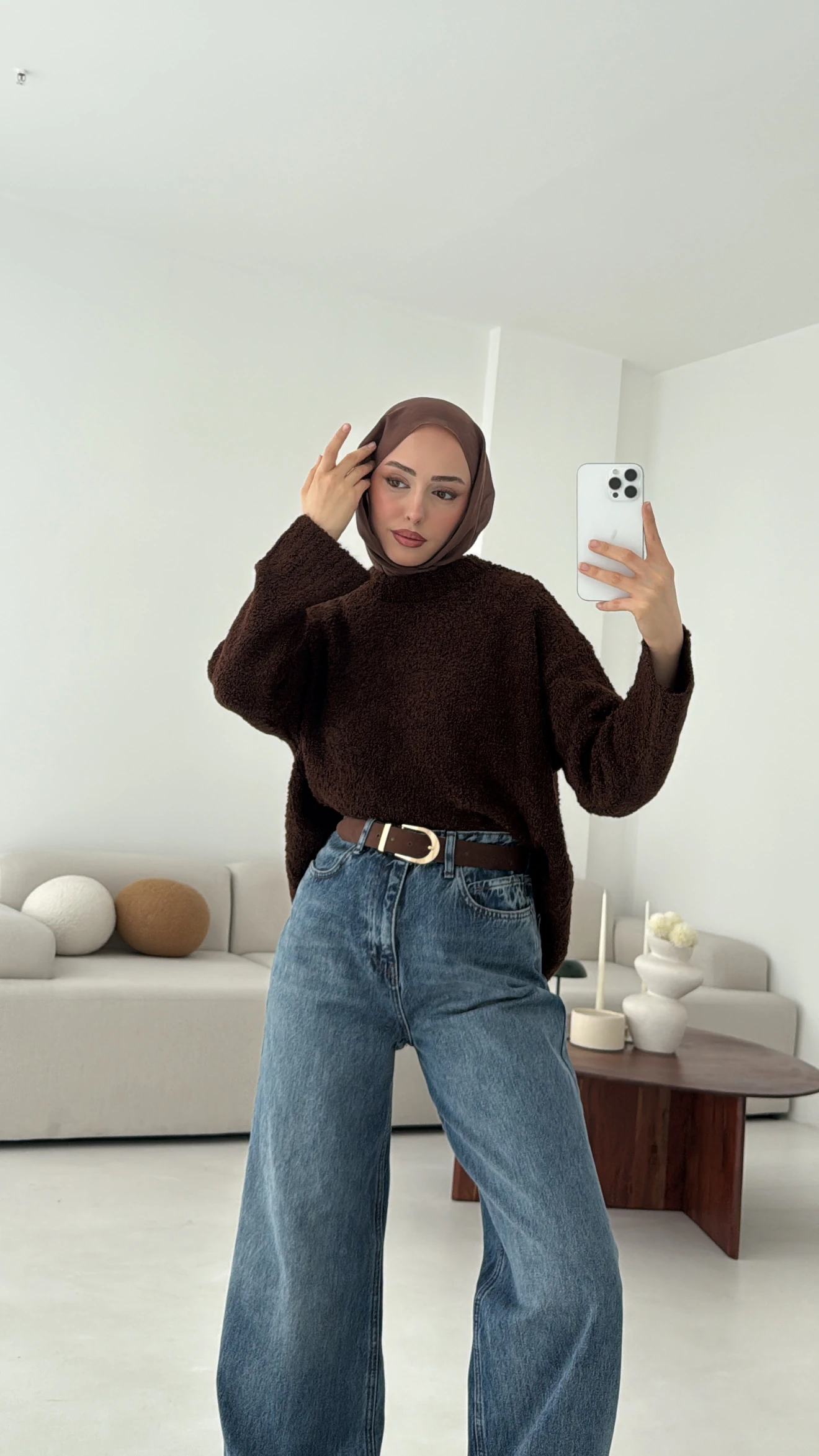 Wide Leg Kahve Kemerli Jean