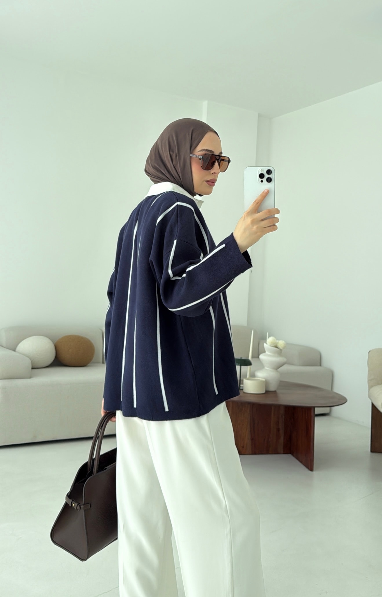 Lacivert-Kemik Polo Yaka Triko