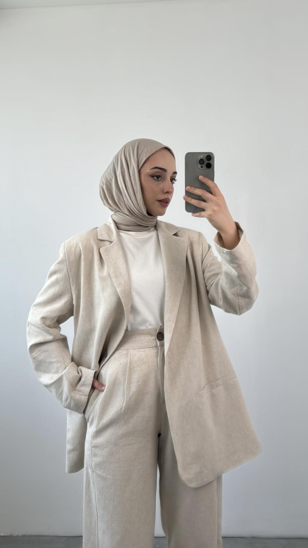 Keten Blazer Ceket Taş