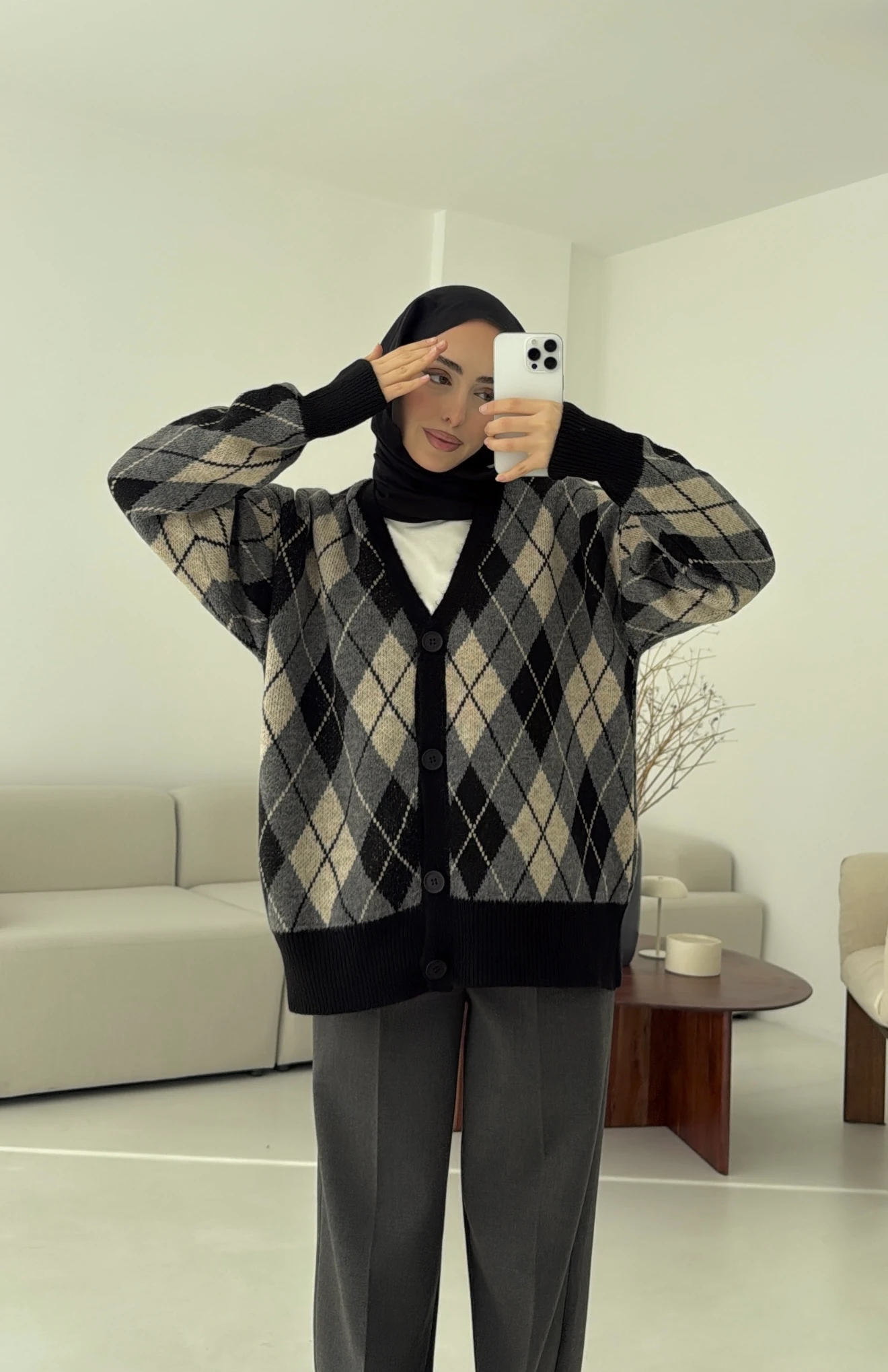 Baklava Jakarlı Hırka Siyah