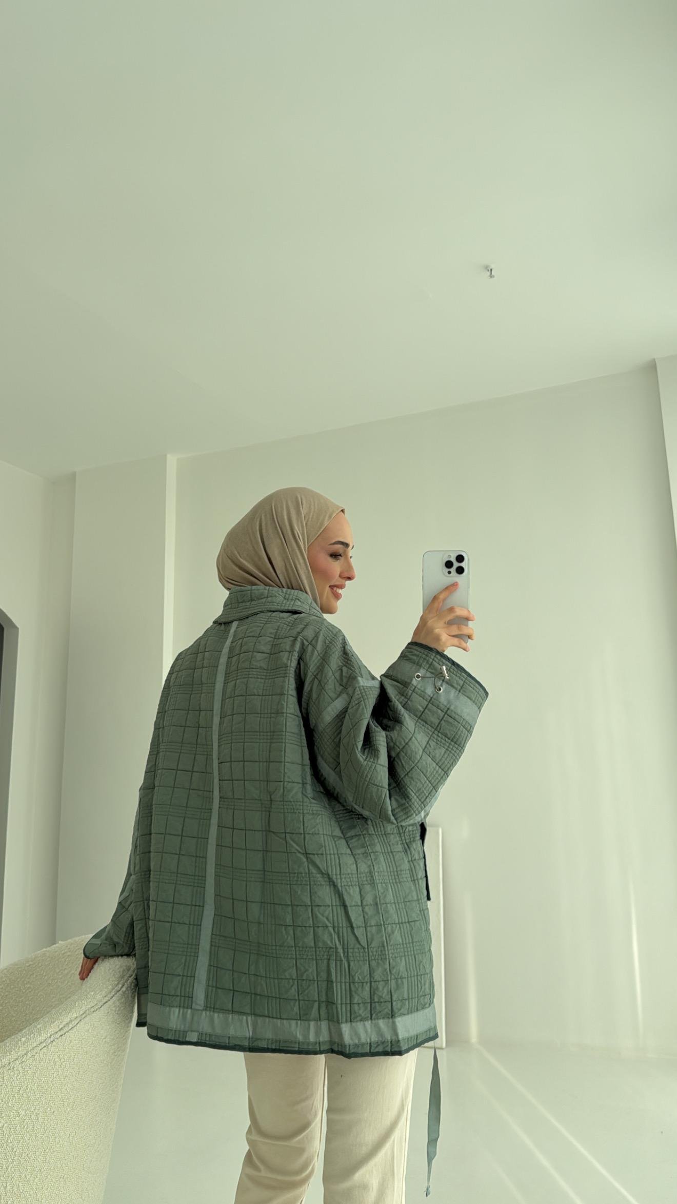 Kapitone Oversize Kol Detay Ceket Yeşil
