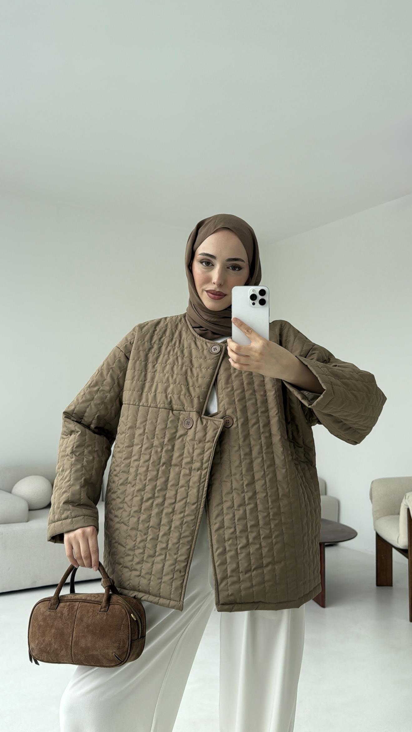 Kapitone Astarlı Ceket Acık Kahve