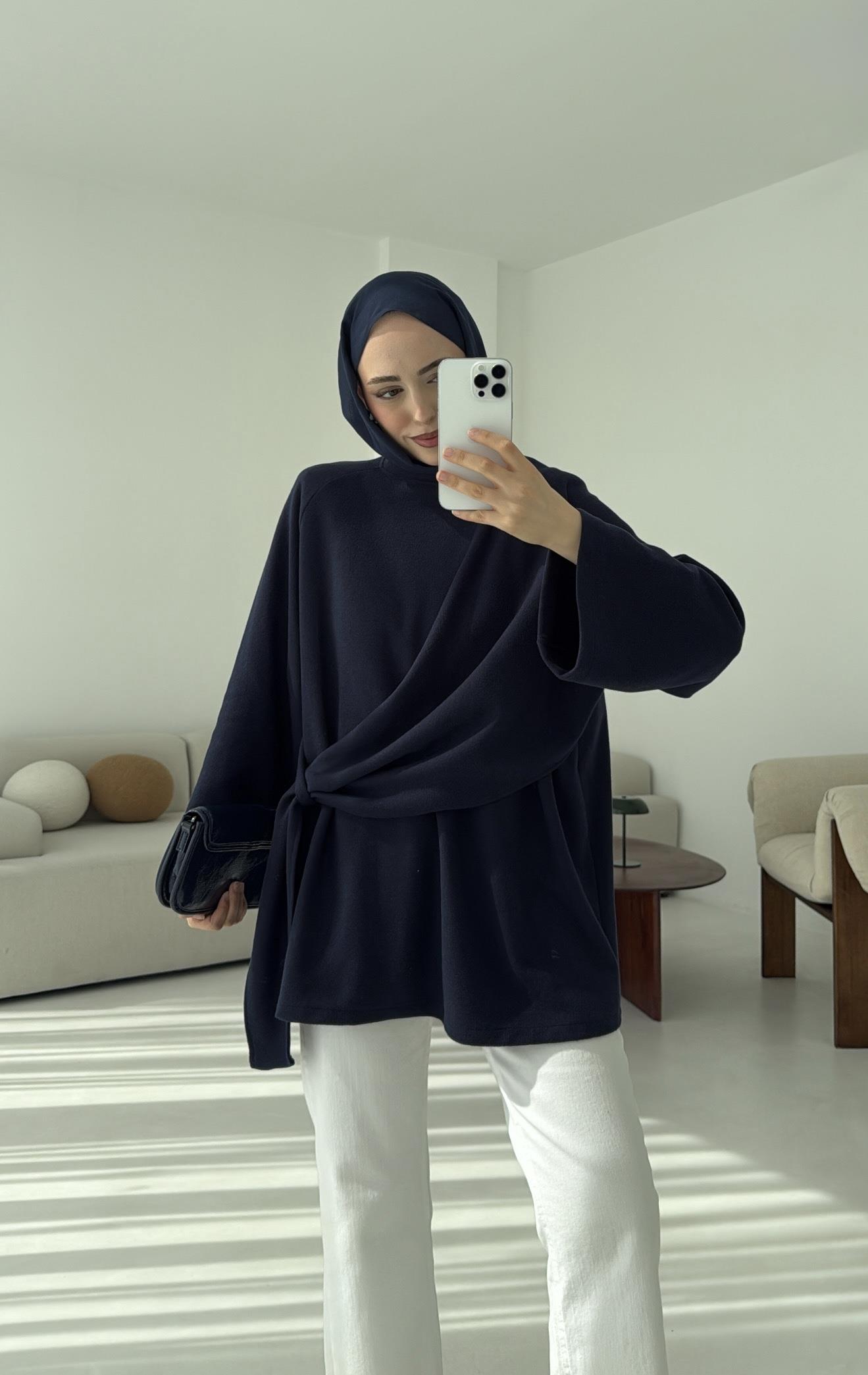 Yandan Şallı Tunik Lacivert