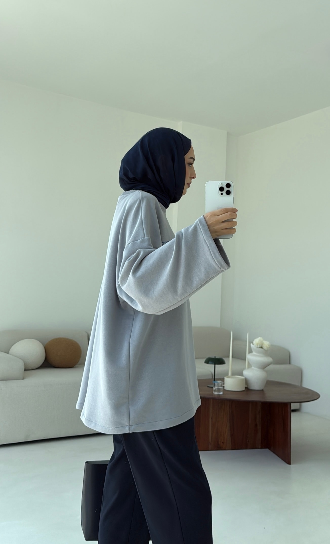 Nakışlı Oversize Sweatshirt Gri