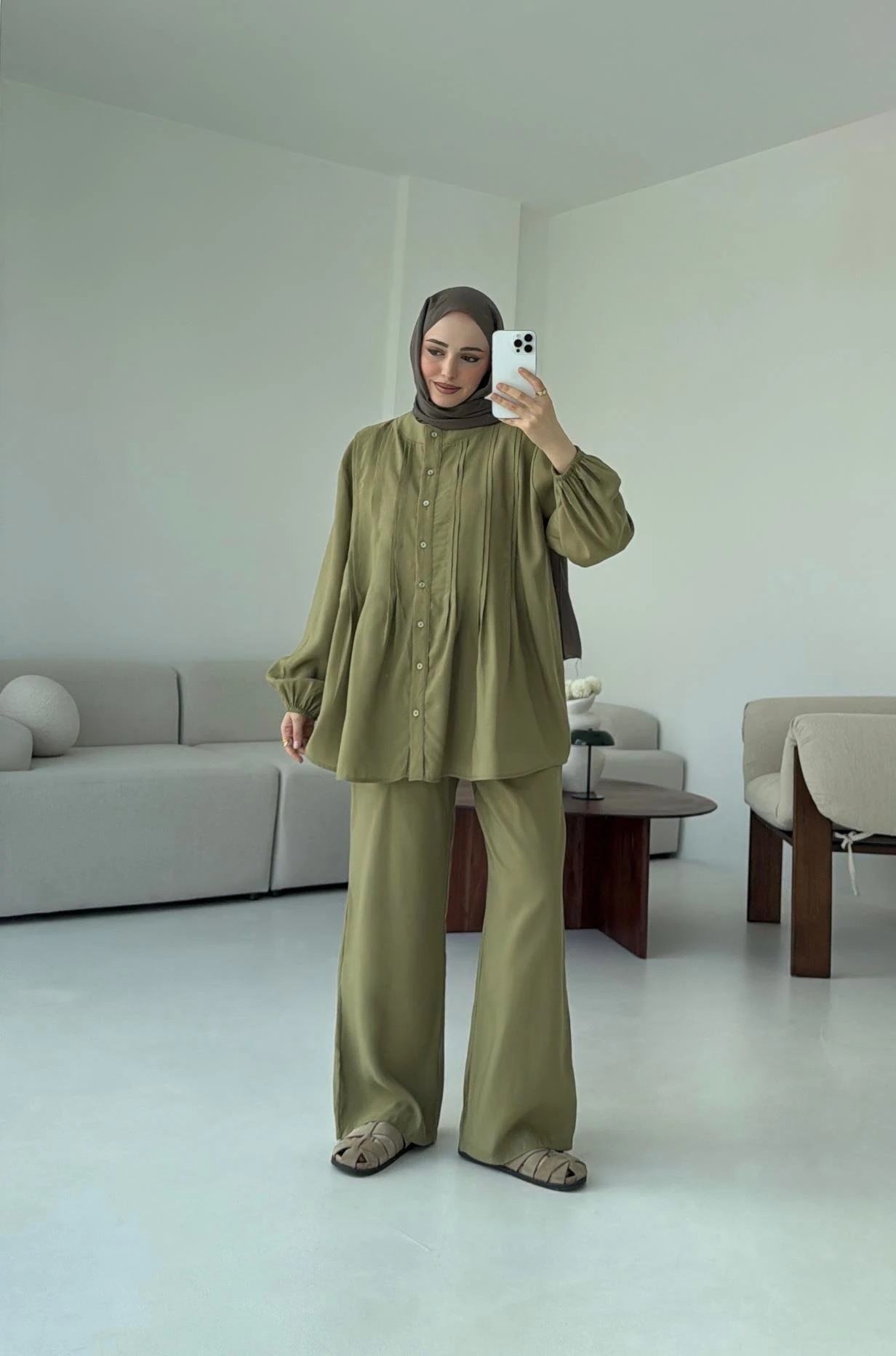 Gömlekli Nervürlü Takım Olive