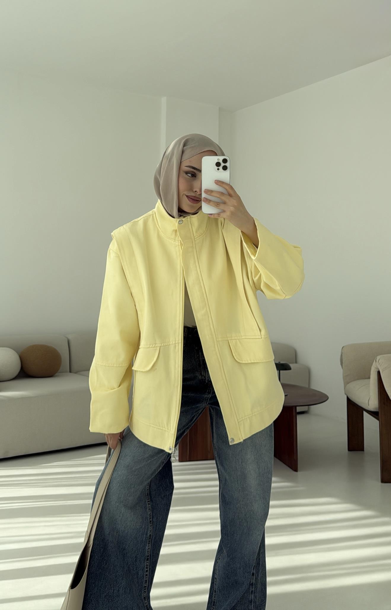 Premium Gabardin Tasarım Ceket  Sarı