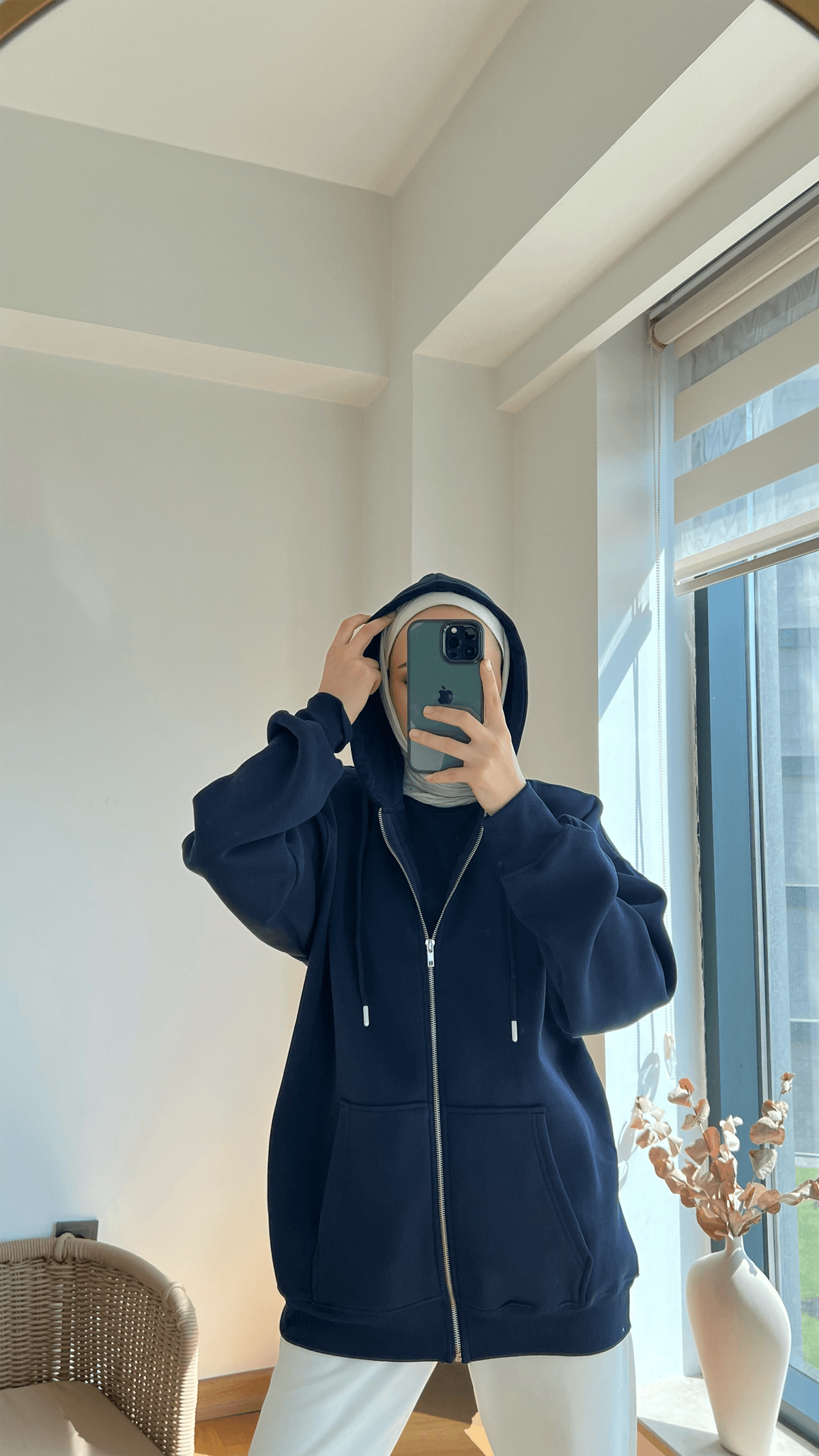 Şardonlu Kapüşonlu Sweatshirt Lacivert