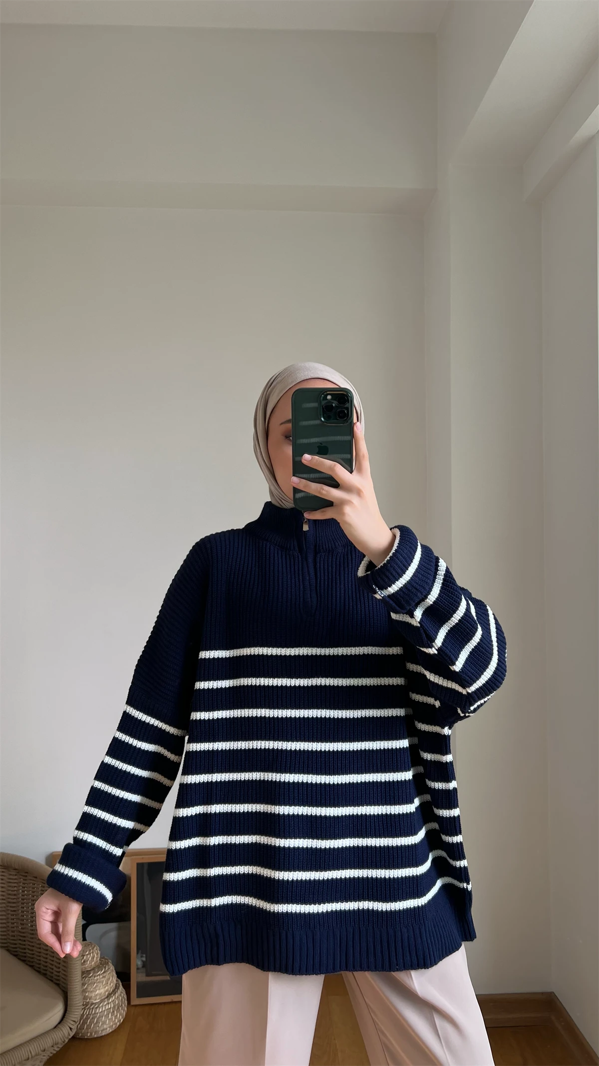 Lacivert Beyaz Triko Kazak