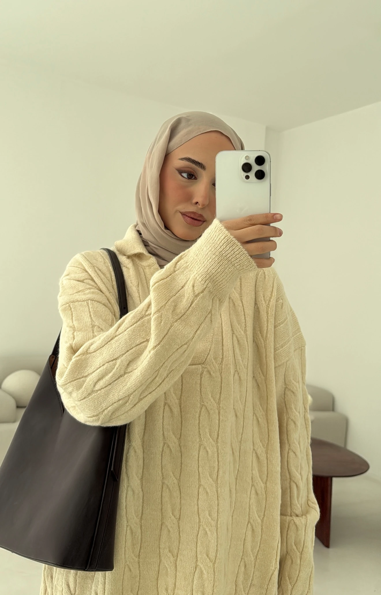 Polo Yaka Örgü Kazak Krem