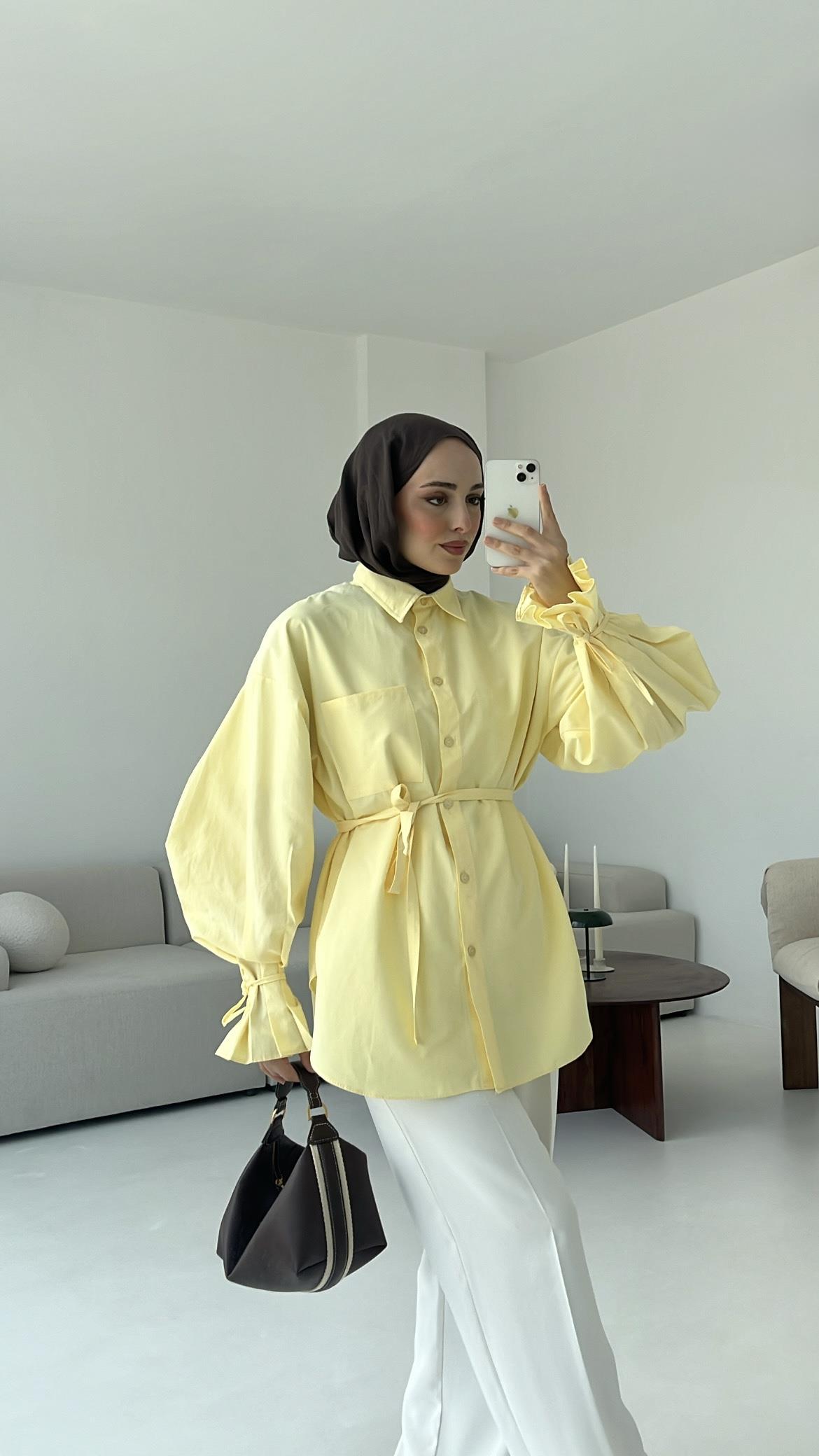 Kol Detay Tasarım Gömlek Sarı