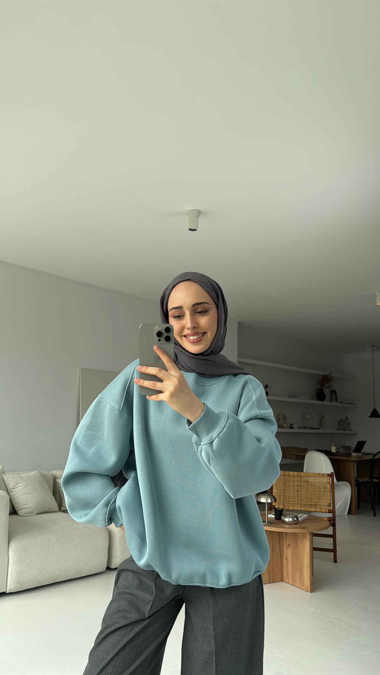 Oversize Mavi Sweatshırt