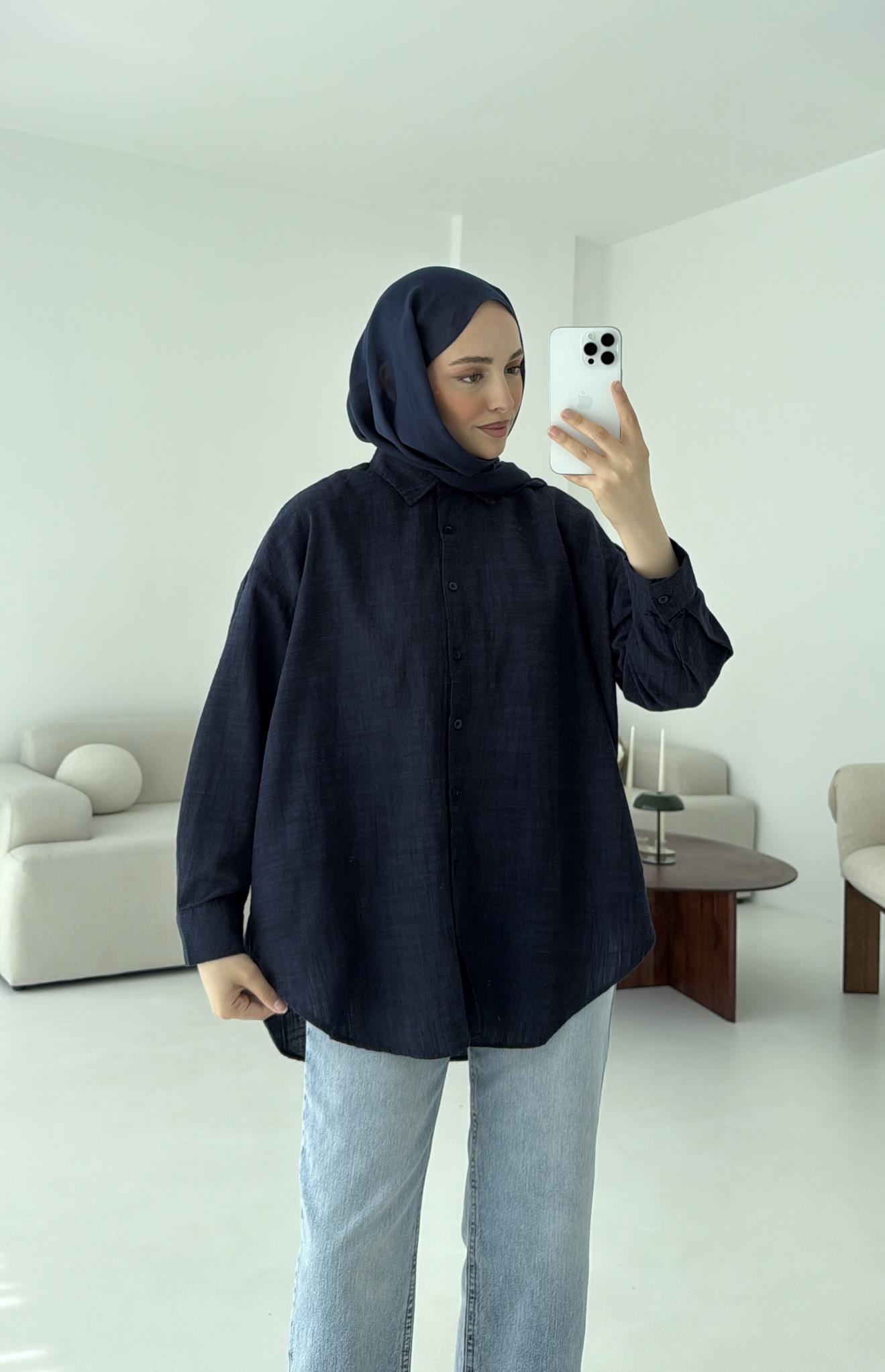 Lacivert Keten Gömlek